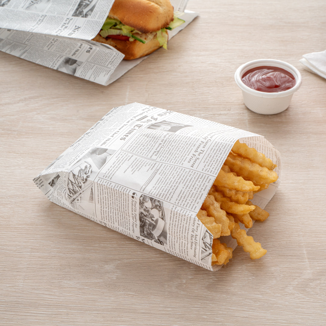 Eco-Friendly Newsprint Paper French Fry & Snack Bags - 4.25