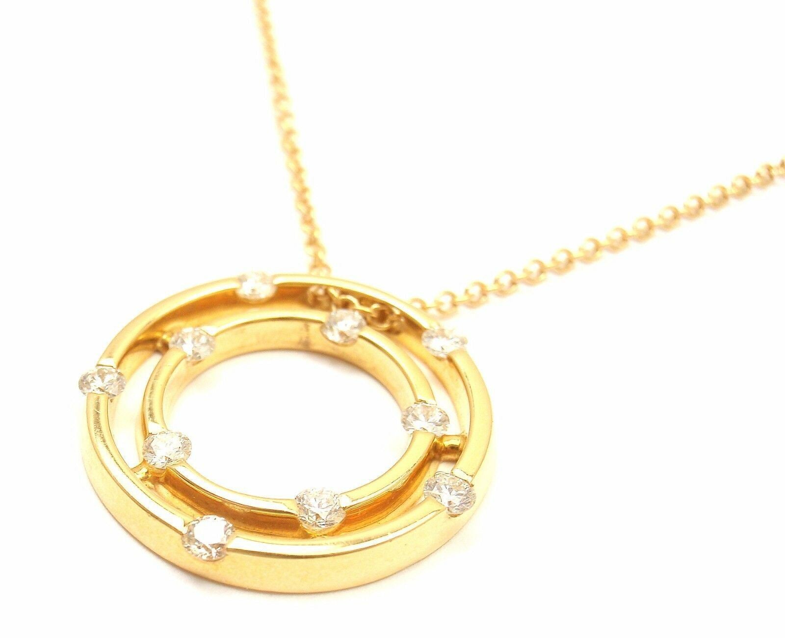 Authentic Roberto Coin 18k Yellow Gold Double Hoop Diamond Pendant Necklace for Women - Elegant Jewelry Gift for Anniversary, Valentine's Day & Special Occasions