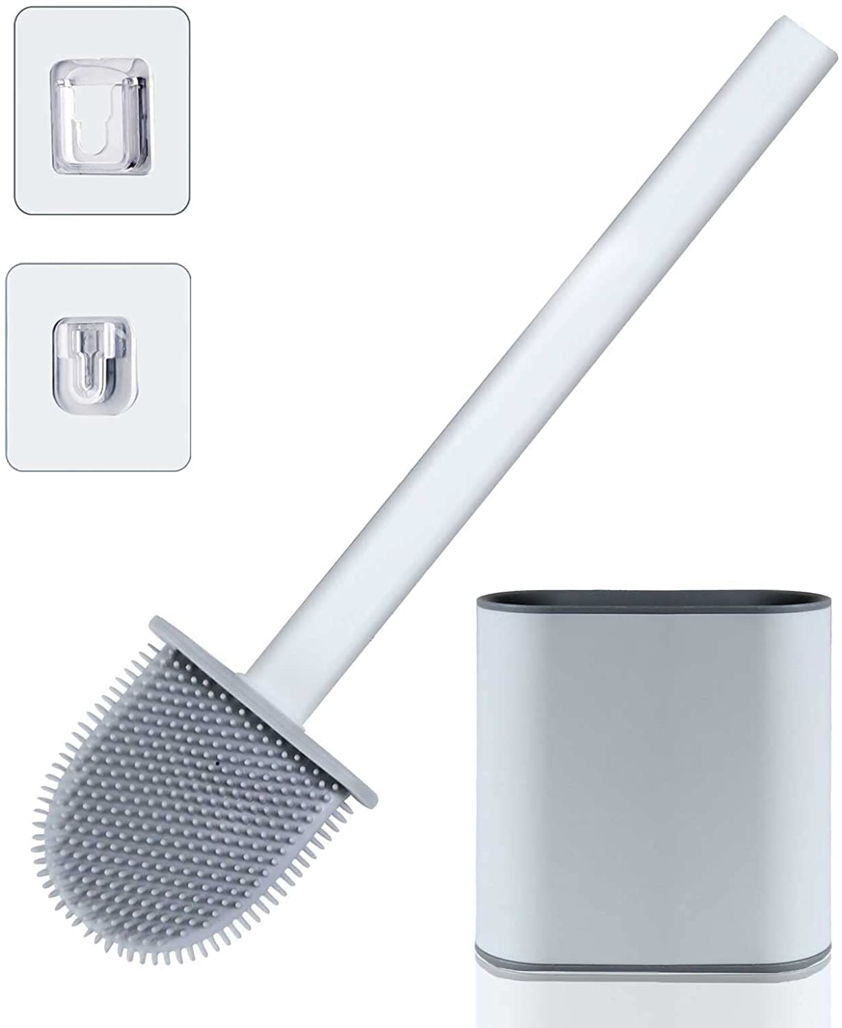 Roktry Flexible Toilet Brush and Holder Set with Silicone Bristles - Compact Bathroom Cleaning Brush for Tight Spaces, Easy Storage & Organization (Multicolor) - Perfect for Small Bathrooms, RVs & Apartments