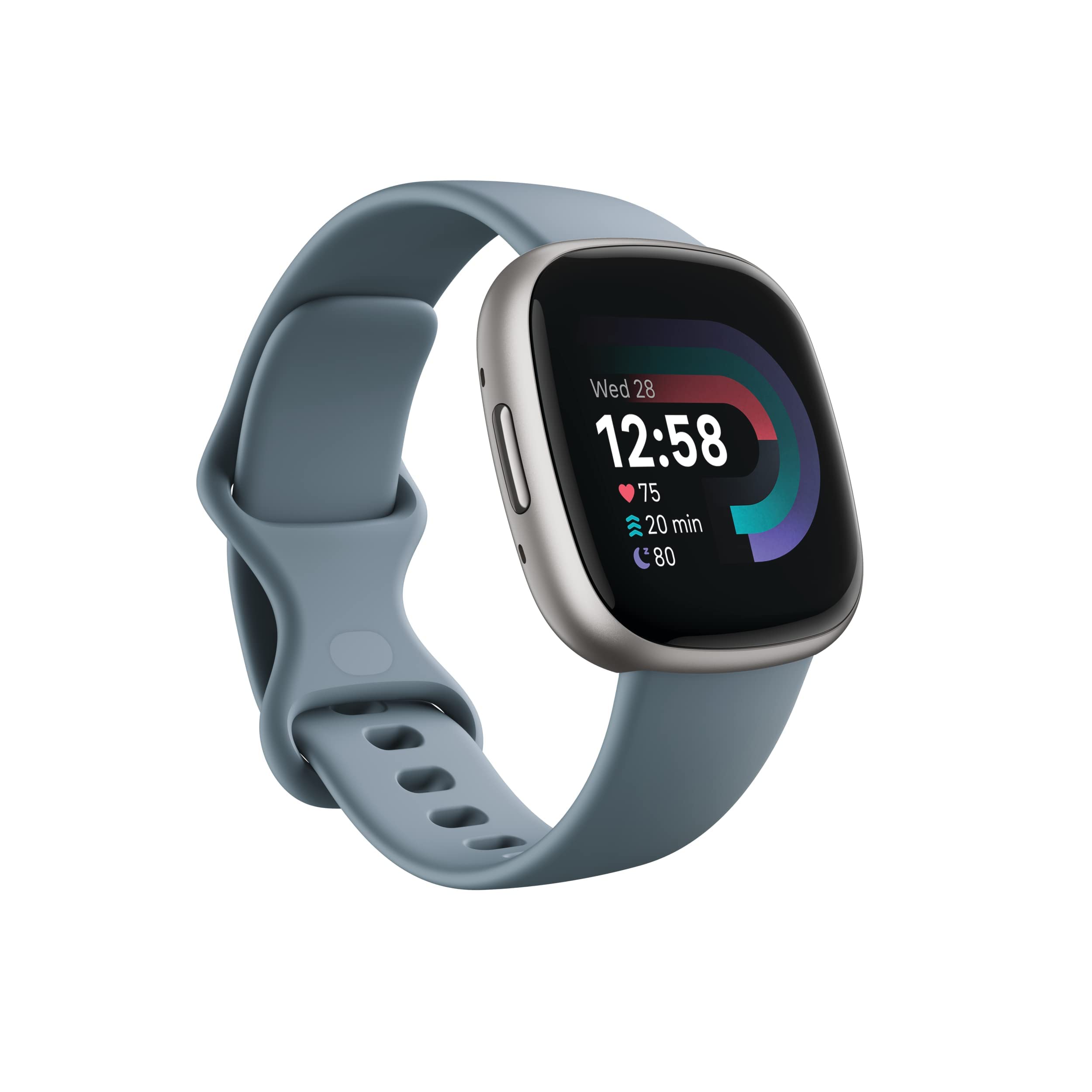 Fitbit Versa 4 Smart Watch with GPS, Heart Rate Monitor & 40+ Exercise Modes - Waterproof Fitness Tracker for Running, Swimming & Sleep Tracking - Includes S & L Bands (Waterfall Blue/Platinum) - Perfect for Active Lifestyles & Health Monitoring