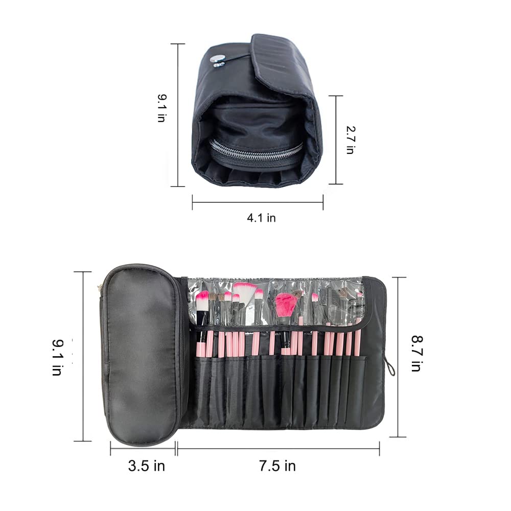 Portable Makeup Brush Organizer Bag - Waterproof Cosmetic Travel Case with Zipper - Foldable Multi-Functional Brush Holder for Makeup Artists & Travel (Perfect for On-the-Go Touch Ups & Professional Kit Organization)