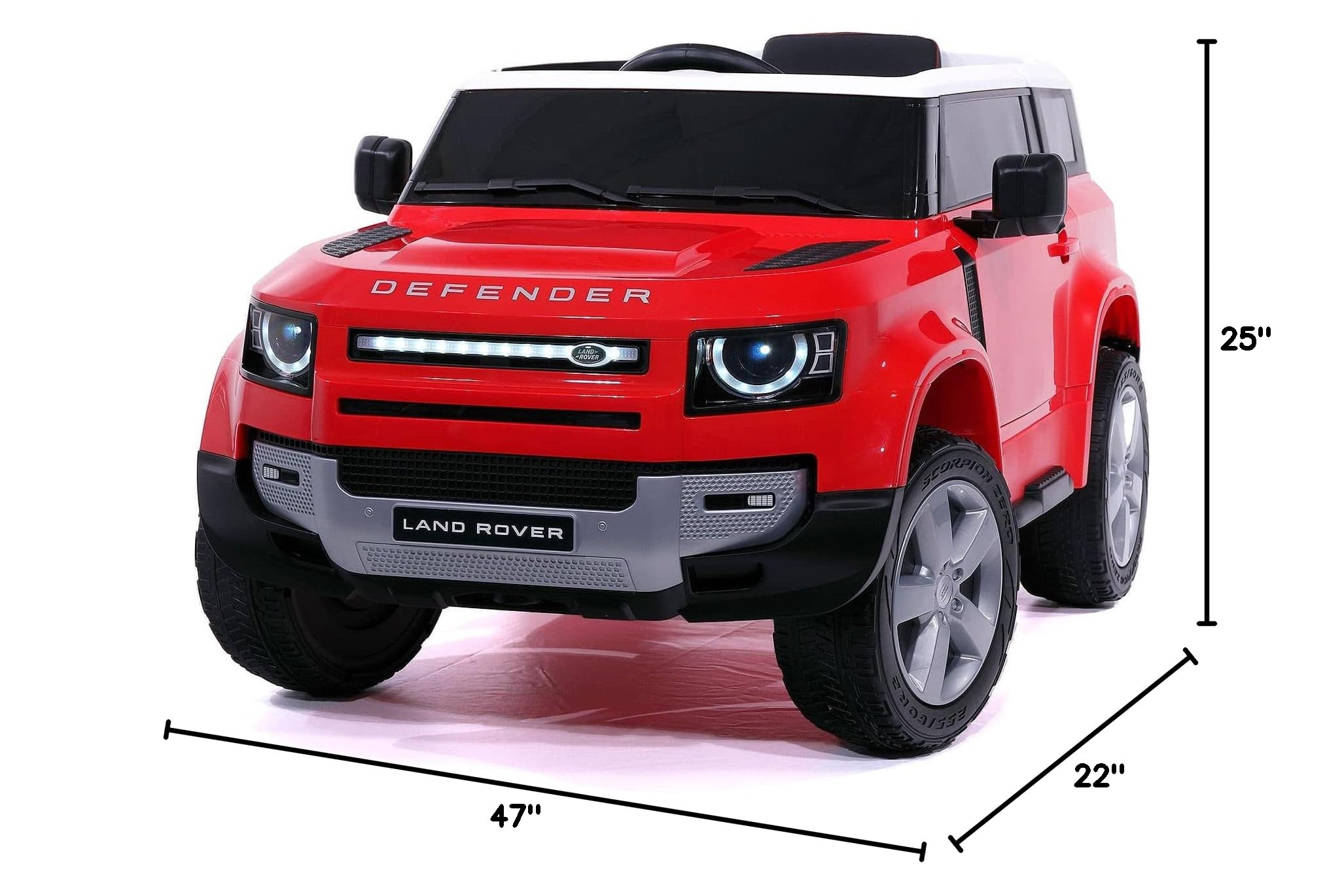 Modern Kids Land Rover Defender 12V Electric Ride-On Car with Parental Remote Control, MP3/USB Music Player, Leather Seat & LED Lights - Red Off-Road Adventure Vehicle for Boys & Girls (Ages 3-8) | Perfect for Outdoor Play, Birthday Gifts & Backyard Driving Fun