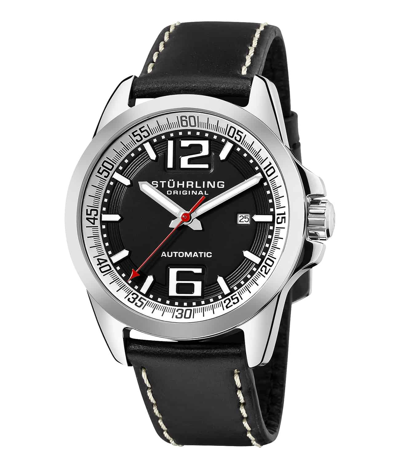 Black Dial / Silver Case / Black Leather Strap Tang Buckle