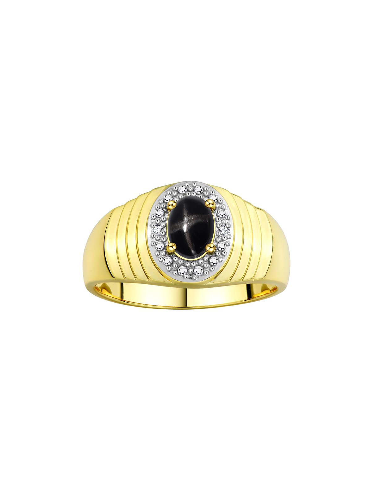 Rylos Men's Classic 7X5MM Oval Gemstone & Diamond Ring - Yellow Gold Plated Silver Birthstone Jewelry for Men (Sizes 8-13) | Perfect for Weddings, Anniversaries & Special Occasions