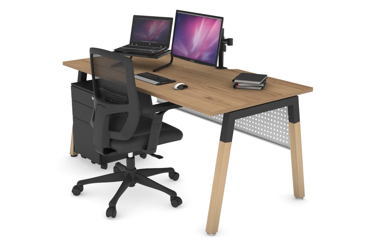 Solid Wood Quadro A Legs Office Desk with Cross Beam - 1600L x 800W Workstation with Cable Management Scallop - Perfect for Home Office, Study Room & Workspace
