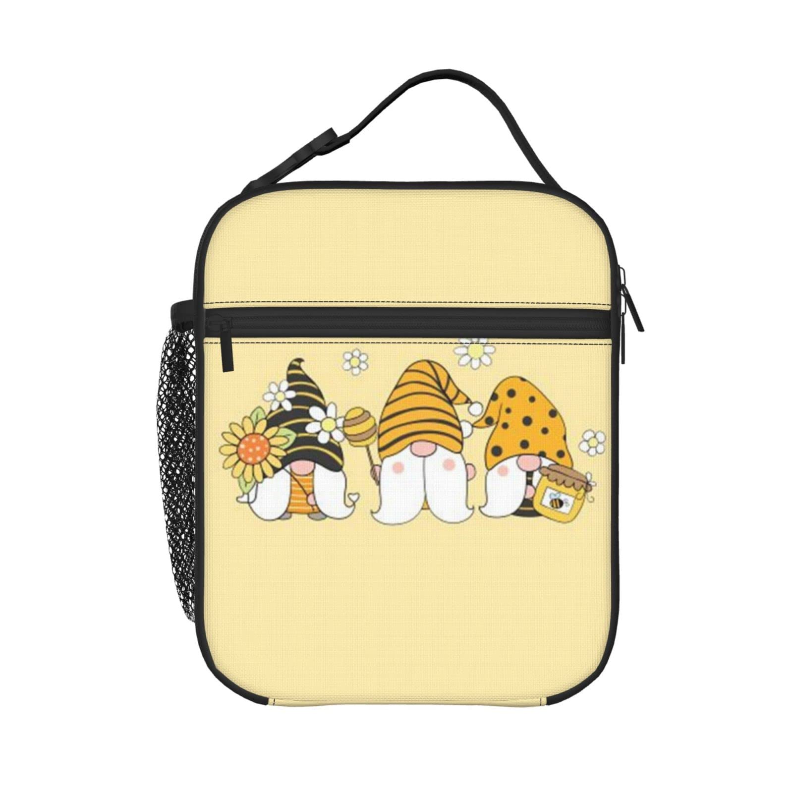 KiuLoam Insulated Lunch Bag - Cute Sunflower Bee Gnomes Design, Reusable Thermal Lunch Box with Adjustable Shoulder Strap for Women, Men, Kids | Perfect for School, Work, Picnics & Outdoor Activities