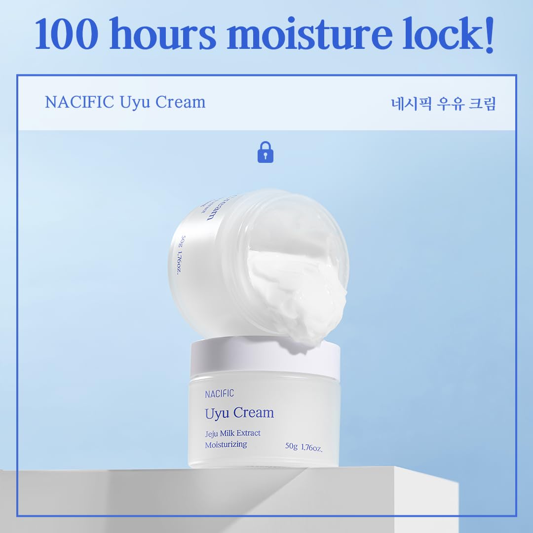 NACIFIC Uyu Cream Double Set (50ml 1.69fl.oz x 2) - Deep Moisturizing Face Cream with Ceramides & Niacinamide, 100-Hour Hydration, Jeju Island Milk Extract - Perfect for Dry Skin Care Routine & Nighttime Moisturizing