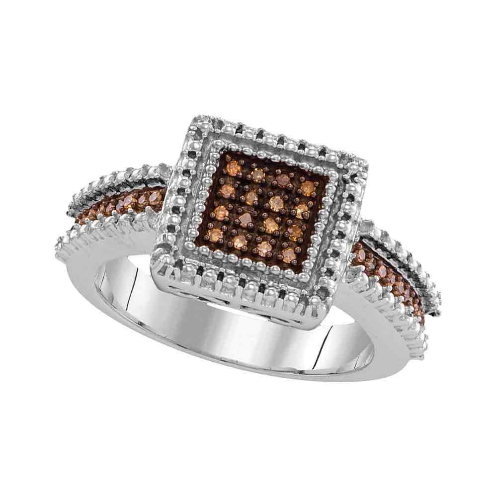 Sterling Silver Women's Round Brown Diamond Cluster Ring - 1/6 CTTW Square Design for Engagement, Anniversary & Special Occasions