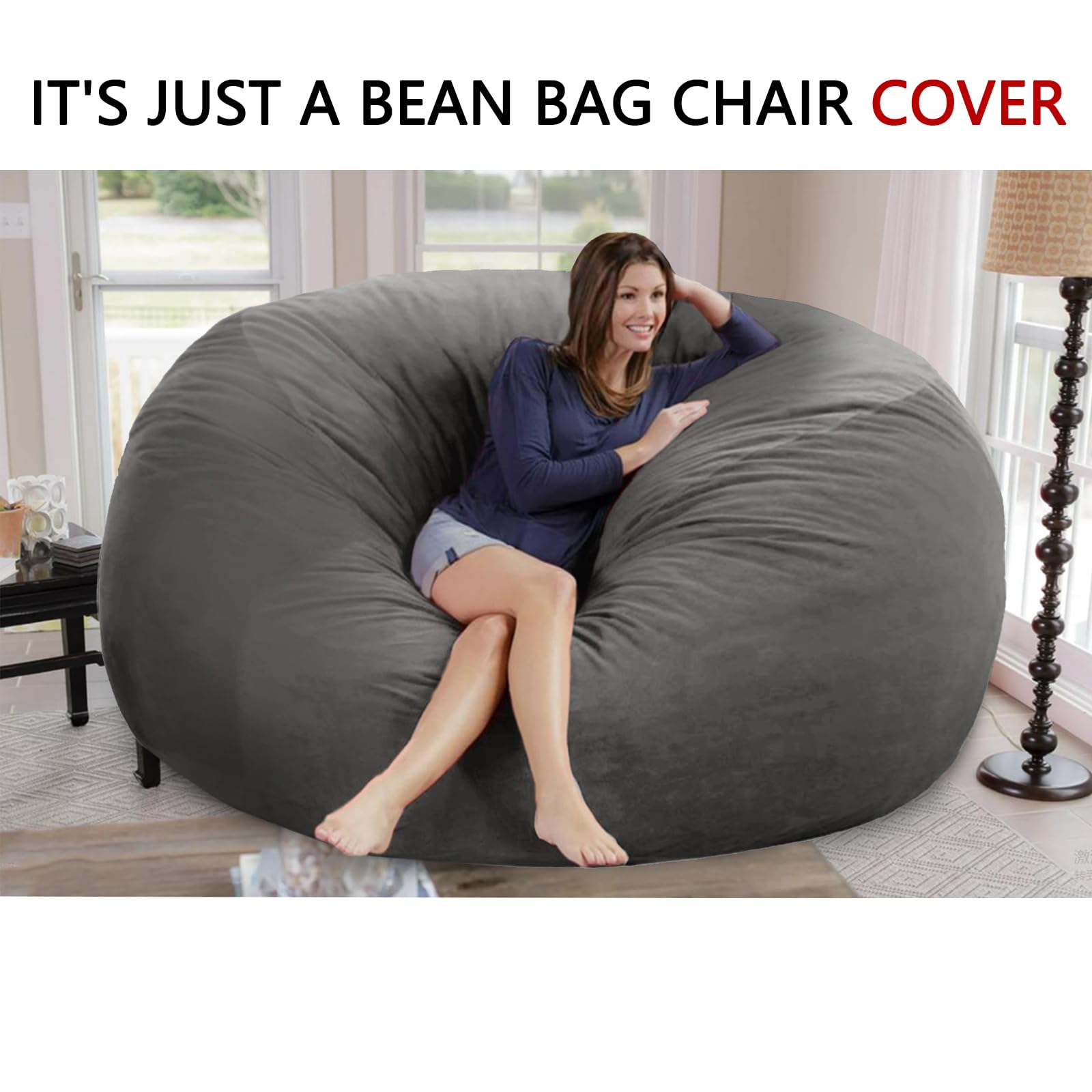4FT Bean Bag Chair Cover - Soft Fluffy Dutch Velvet Replacement Cover (No Filling Included) - Large 48 Inch Lazy Sofa Slipcover for Adults & Kids - Perfect for Living Room, Bedroom, Dorm or Game Room Relaxation