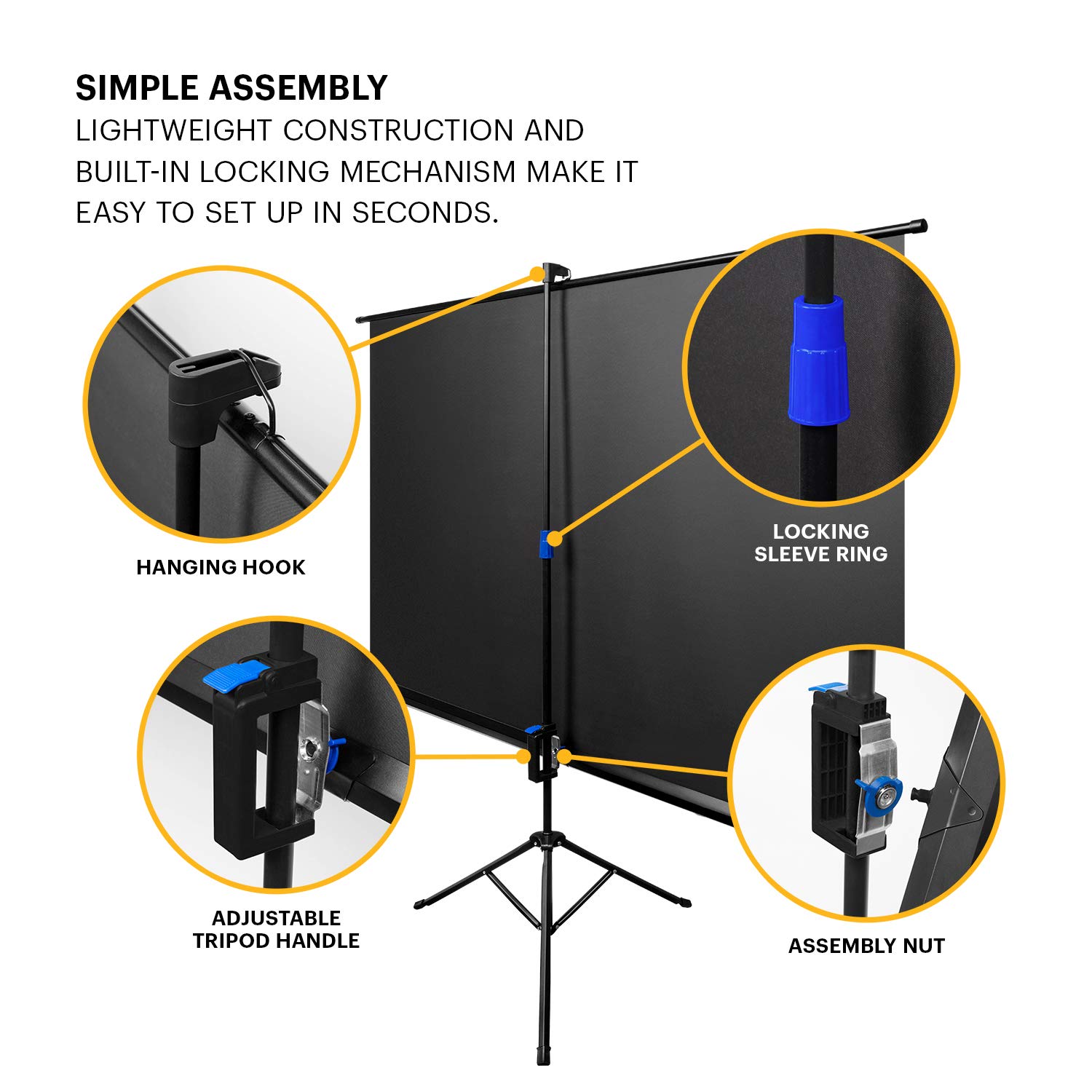 KODAK 100-Inch Portable Projector Screen - Lightweight 16:9 White Projection Screen with Adjustable Tripod Stand & Carry Bag - Easy Setup for Home Theater, Office Presentations, Classroom & Church Events - Perfect for Movie Nights, Business Meetings & Educational Screenings