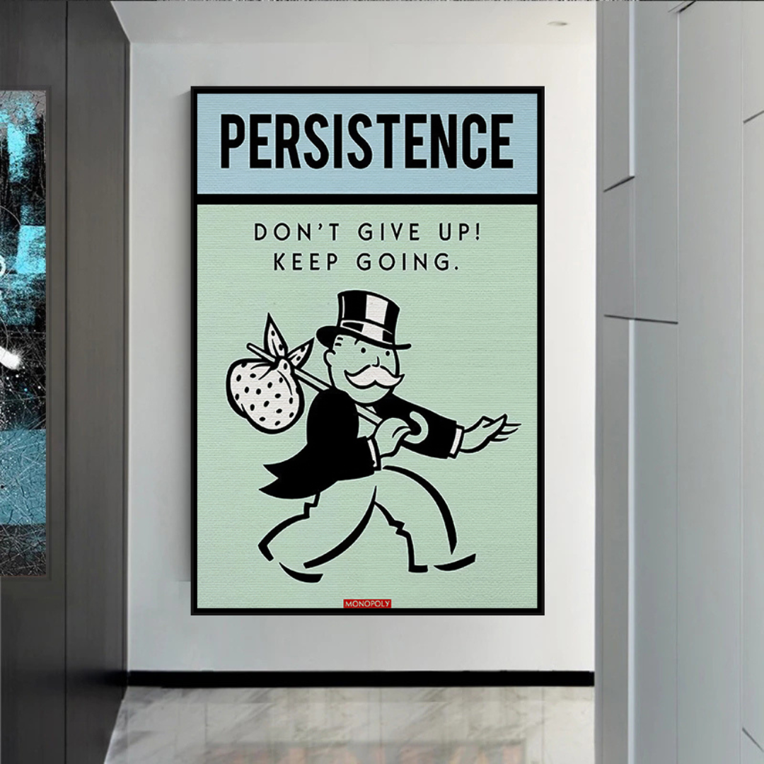 Alec Monopoly 'Persistence Don't Give Up' Playing Card Canvas Wall Art - Perfect for Game Room, Man Cave & Urban Home Decor
