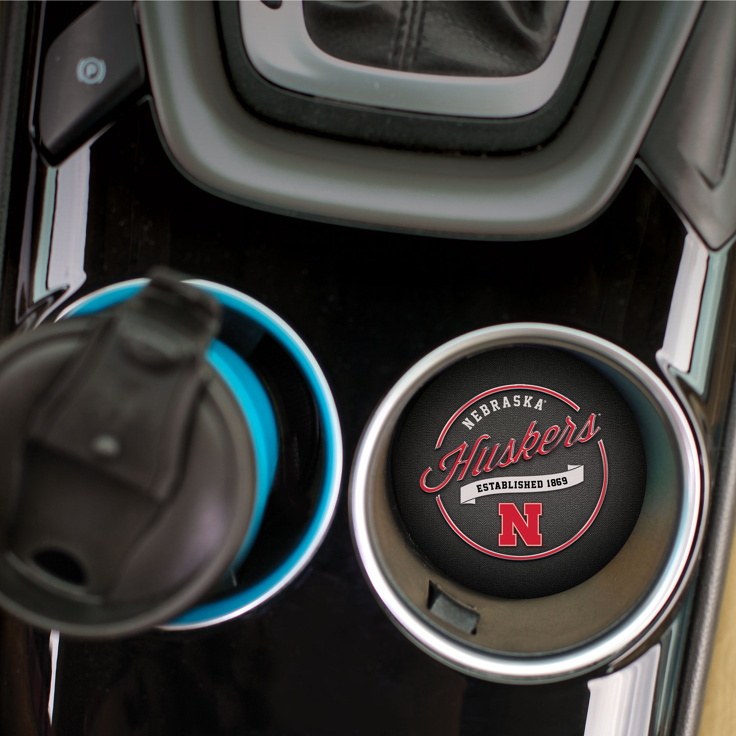 Nebraska Huskers Script Huskers Car Coaster - Absorbent Cup Holder Inserts for Cars, Trucks & SUVs - Perfect for Game Day Tailgating & Road Trips