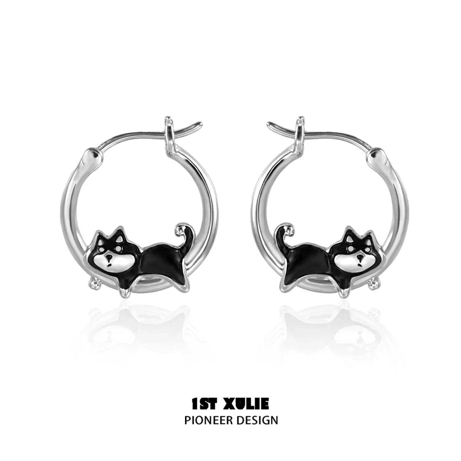 18K Gold Plated Graffiti Puppy Lazy Husky Stud Earrings for Women - Trendy Cartoon Dog Jewelry Gift for Casual Wear & Party Outfits