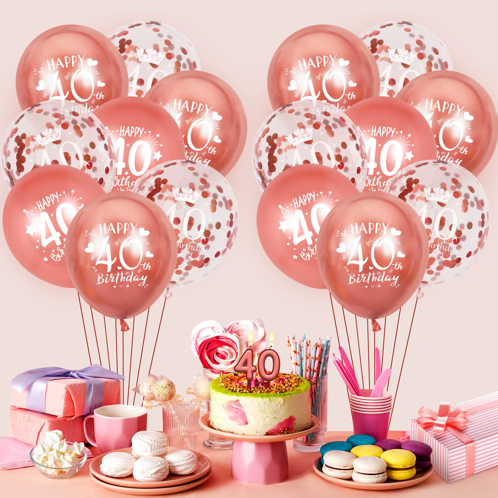 15-Piece Rose Gold 40th Birthday Latex Balloons Set - Happy 40th Birthday Decorations for Women & Men - Perfect for 40th Anniversary Parties, Milestone Celebrations & Birthday Photo Backdrops