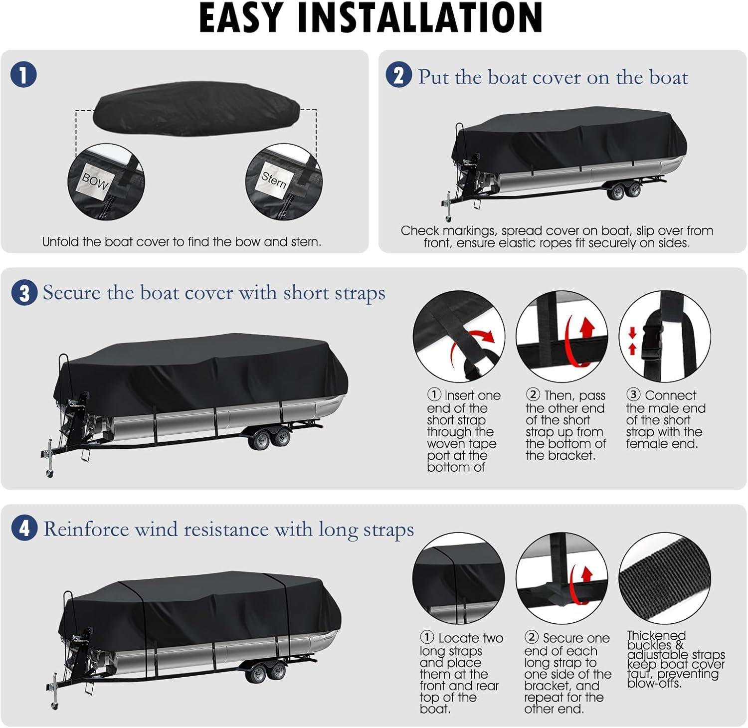 Heavy Duty Trailerable Pontoon Boat Cover (Size S, 16'-18'5