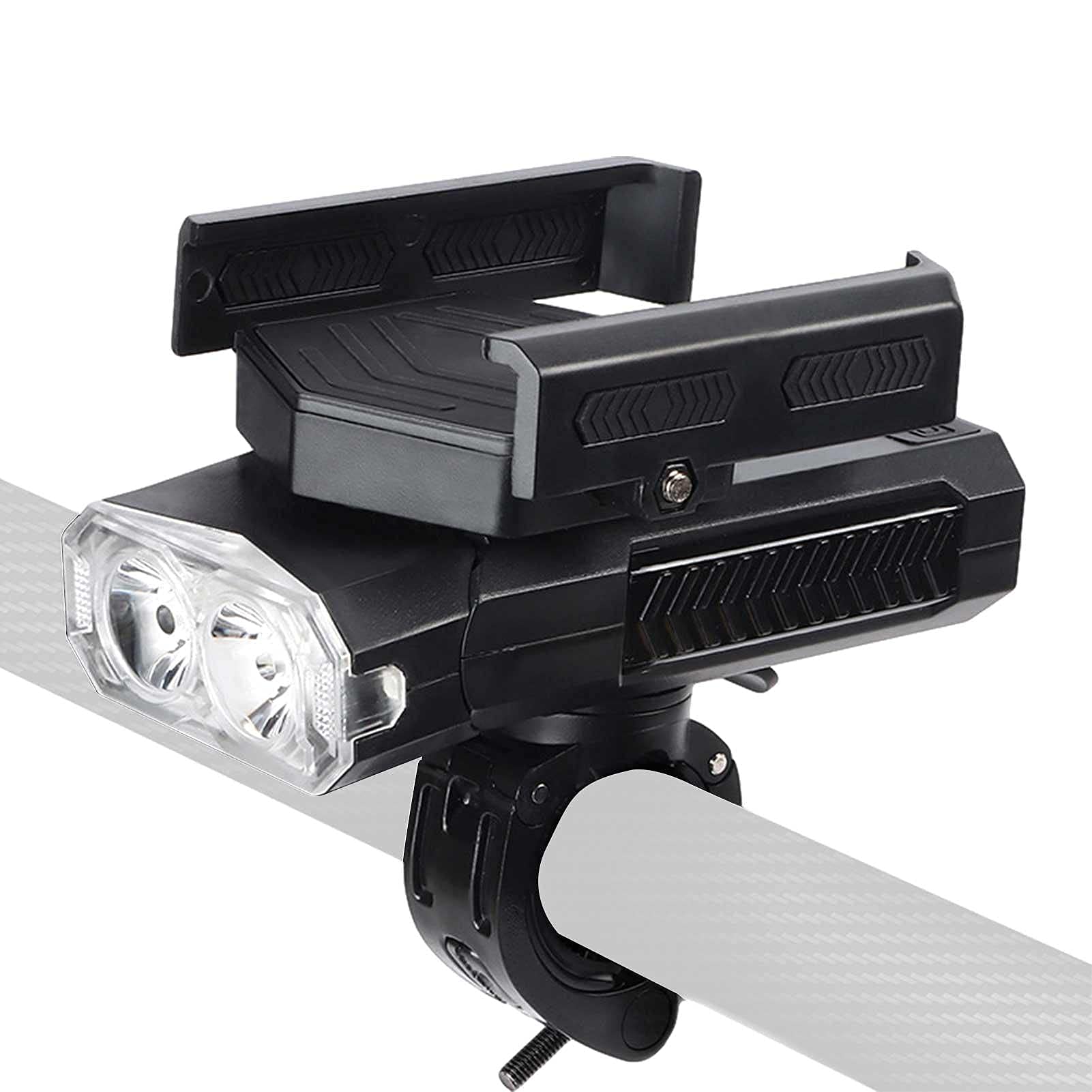 SHUAN 4-in-1 Waterproof Bike Light Set with Self-Powered Front Light, Horn, Warning Light & Phone Mount - USB Rechargeable Safety Cycling Accessories for Commuting, Night Riding & Urban Biking