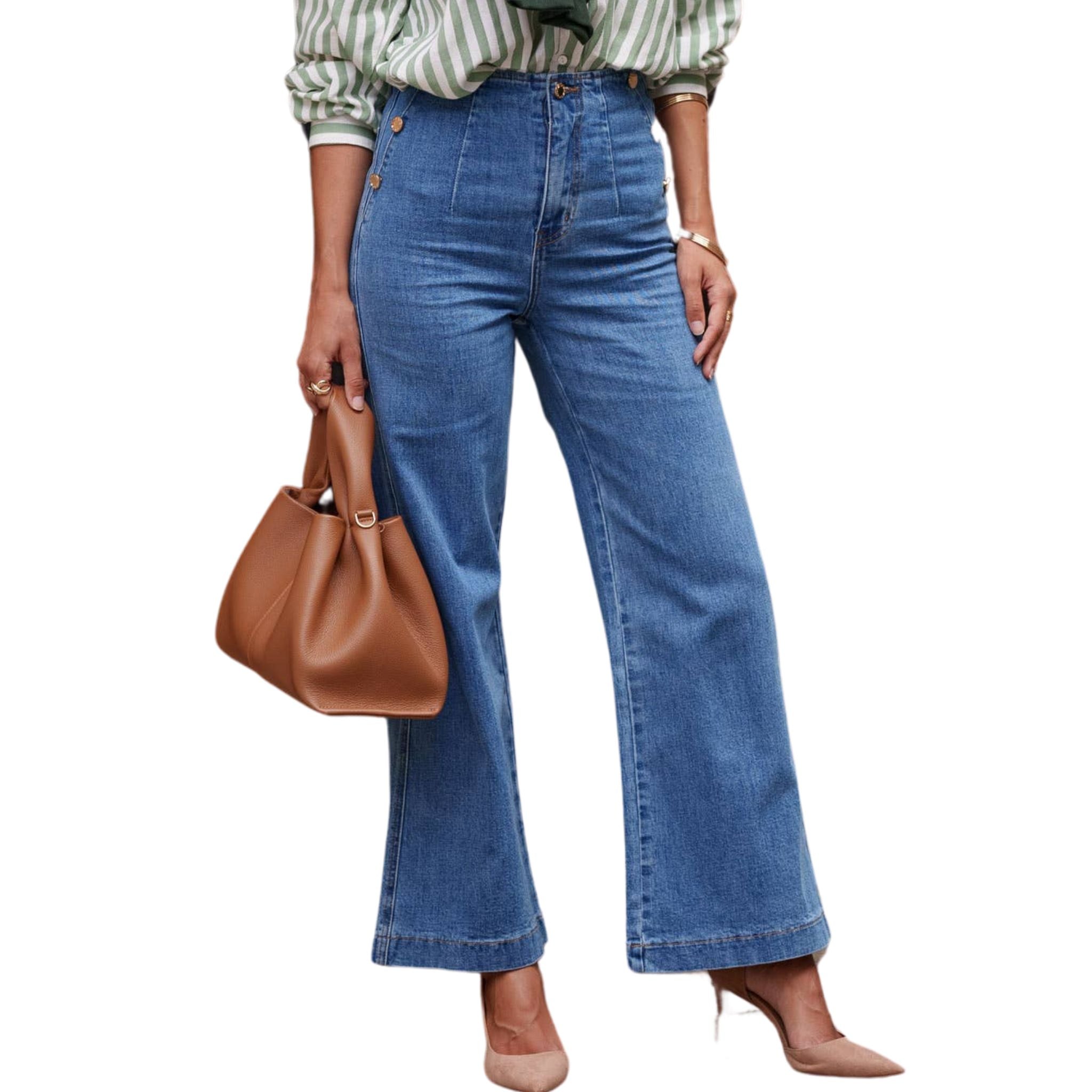 Stylish Wide Leg Venise Jeans - Medium Wash Denim for Women | Perfect for Casual Outings & Boho Chic Looks