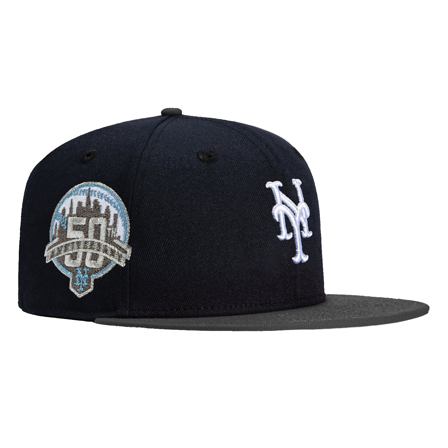 New Era 59Fifty New York Mets 50th Anniversary Patch Baseball Cap - Navy & Graphite Color - Official MLB Licensed Hat for Sports Fans & Streetwear Fashion