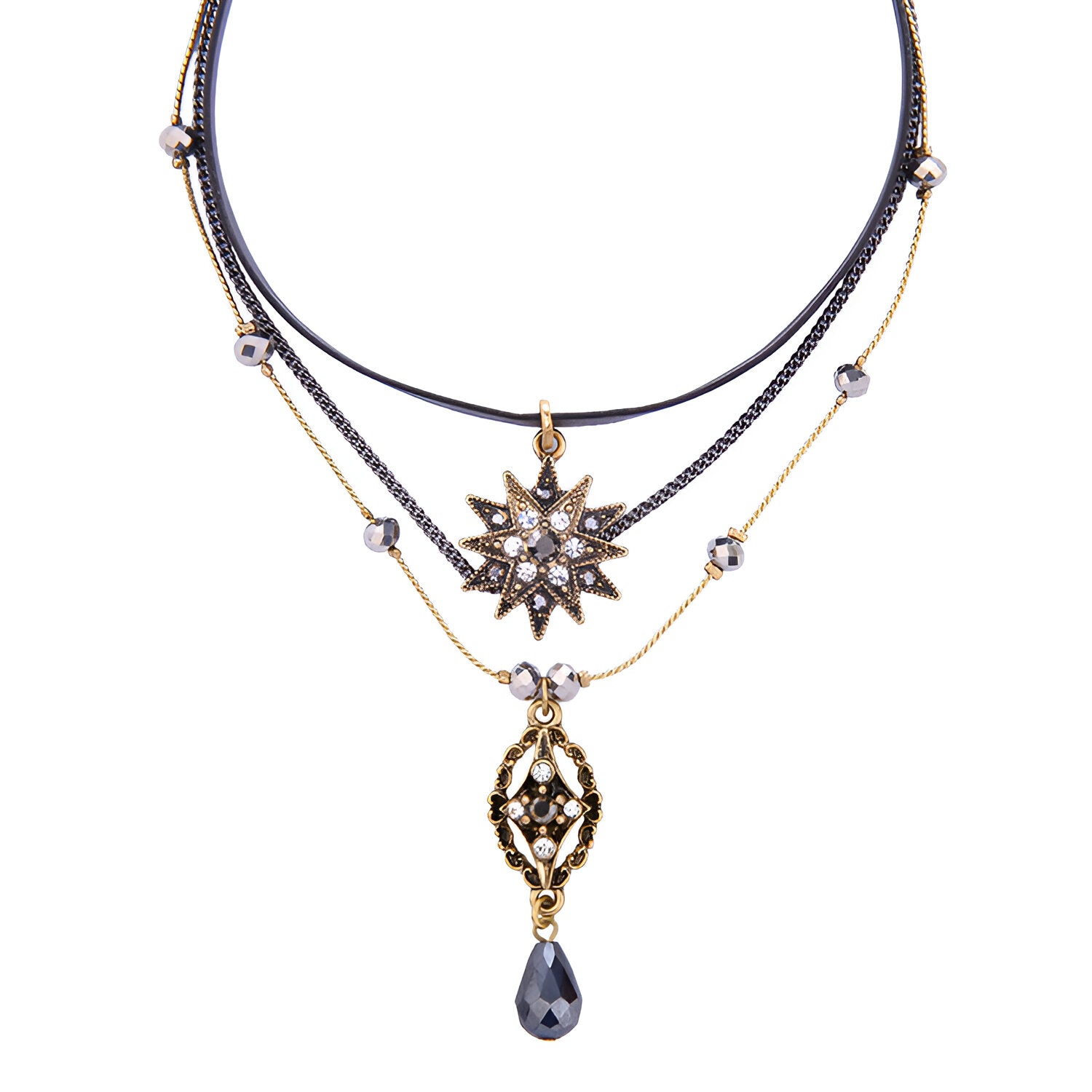 Gothic Black Crystal Star Choker Necklace for Women - Elegant Y Necklace with Sparkling Rhinestones | Perfect for Halloween, Cosplay, and Gothic Fashion (Style HN3067)