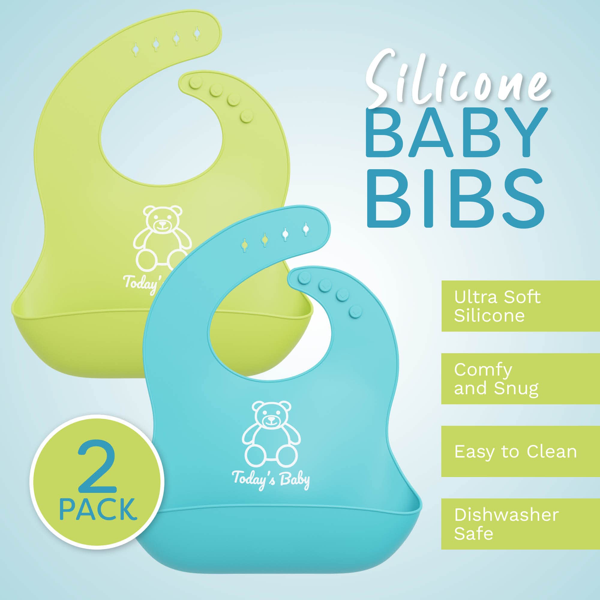 Baby Silicone Bibs with Food Catcher - 2 Pack Unisex for Mealtime