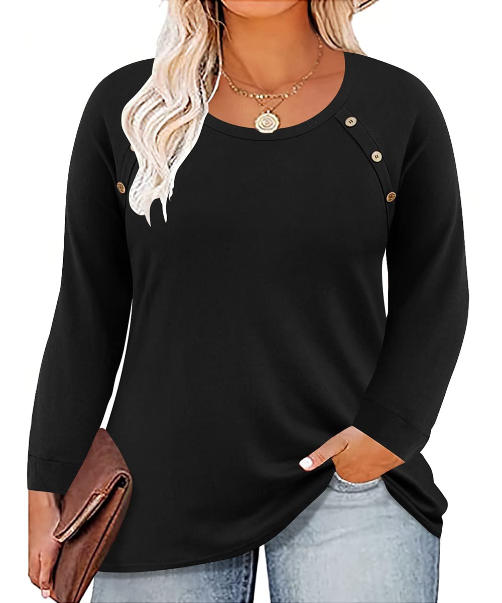 TIYOMI Women's Plus Size Long Sleeve Tops - Crewneck & V-Neck Tunic Blouses, Pullover Sweatshirts & Tees for Casual Wear, Office & Everyday Outfits