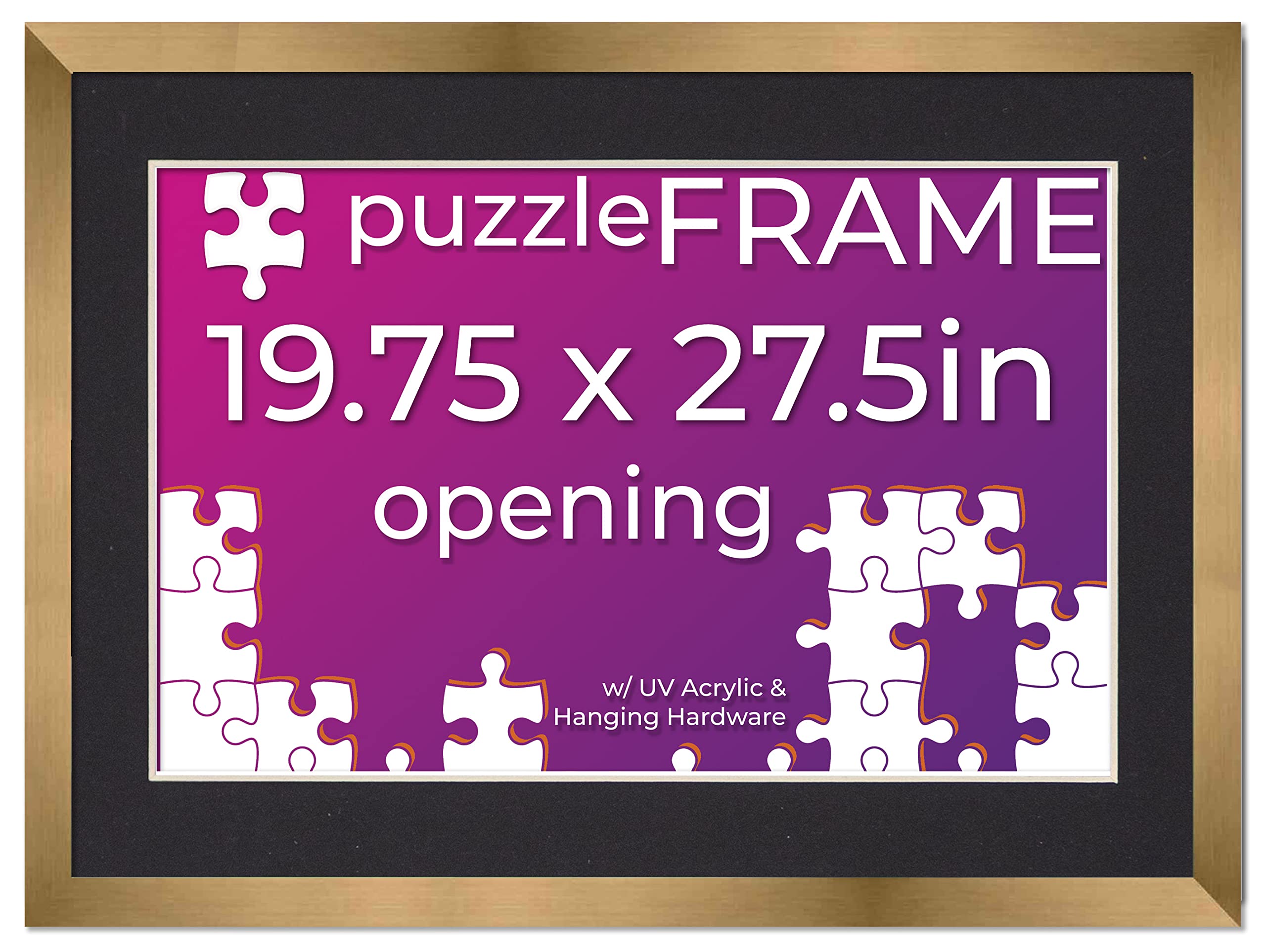 19.75x27.5 Jigsaw Puzzle Frame Kit with Puzzle Glue Sheets, Bronze Wood Frame & Black Mat - Complete DIY Puzzle Display Solution for Home Decor, Gifts & Wall Art - Includes UV Acrylic, Backing & Hanging Hardware