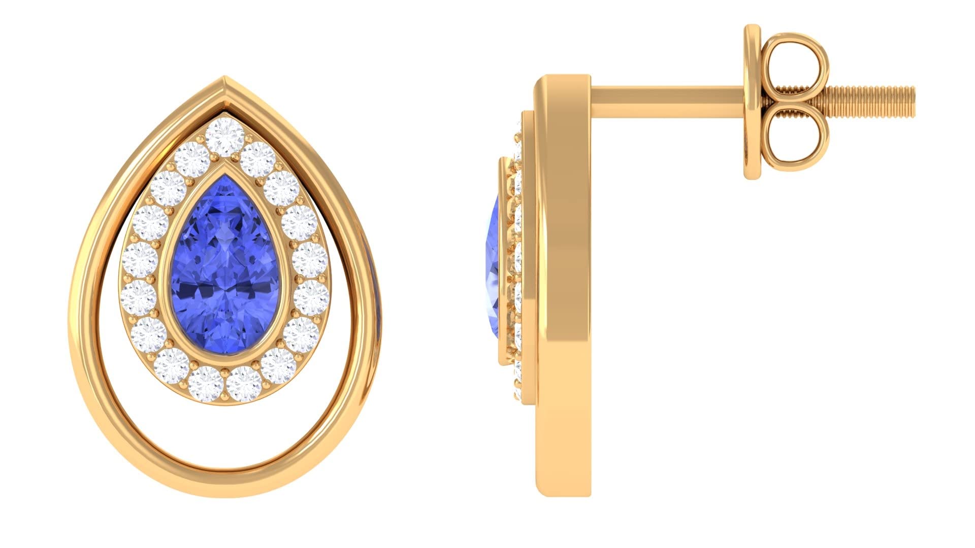 0.75 CT Tanzanite and Diamond Earrings - Classic Pear Shape 14K Solid Gold Stud Earrings for Women | Elegant Teardrop Design for Weddings, Anniversaries & Special Occasions