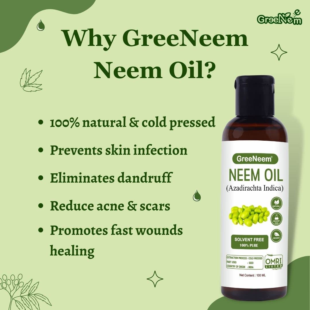Pure Cold Pressed Neem Oil 100ml - Organic Multipurpose Oil for Hair Growth, Skin Care & Scalp Treatment | Natural Remedy for Acne, Dandruff & Dry Skin | Perfect for DIY Beauty & Aromatherapy