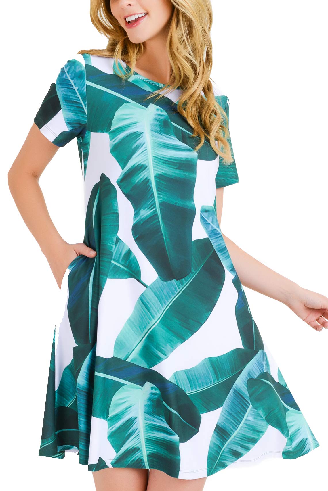ICONOFLASH Women's Casual Summer Dresses with Pockets - Short Sleeve Floral Print Sundress for Beach, Vacation & Everyday Wear