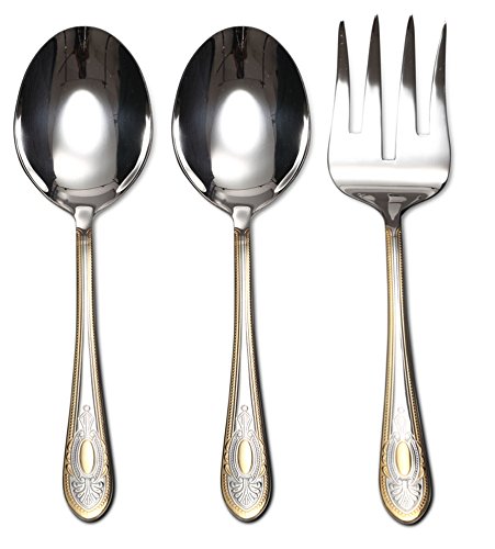 Venezia Collection 75-Piece Gold Flatware Set for 12 - 24Kt Gold Plated 18/10 Surgical Stainless Steel Luxury Silverware Cutlery with Wooden Storage Case - Perfect for Formal Dining, Wedding Gifts & Dinner Parties