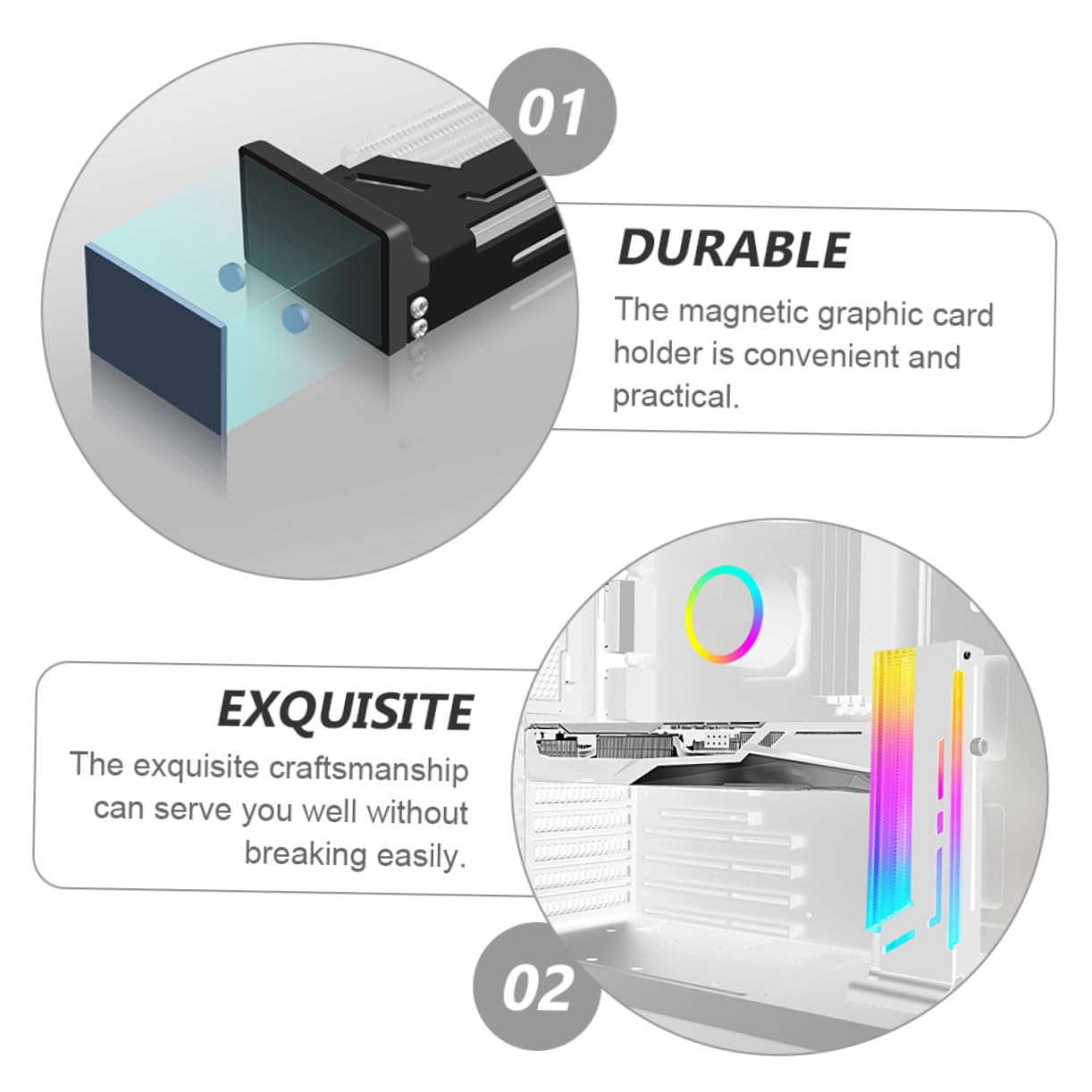 Gatuida Sturdy GPU Support Bracket - Magnetic Graphics Card Holder for PC Case, Anti-Slip Design, White - Perfect for Gaming Rigs & Workstation PCs
