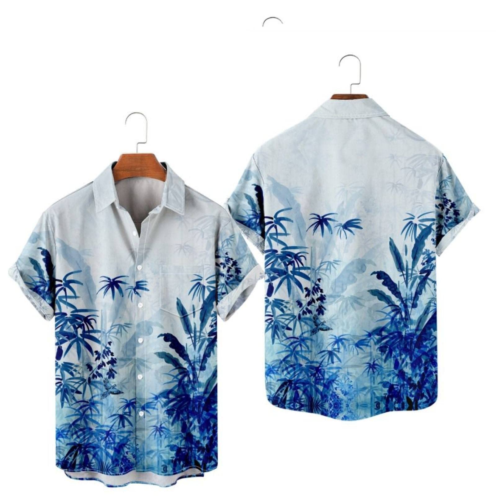 Men's Plus Size Hawaiian Shirt - Tropical Forest Print Short Sleeve Button Down Aloha Shirt for Summer | Casual Beach Wear, Vacation Outfit & Luau Party Attire