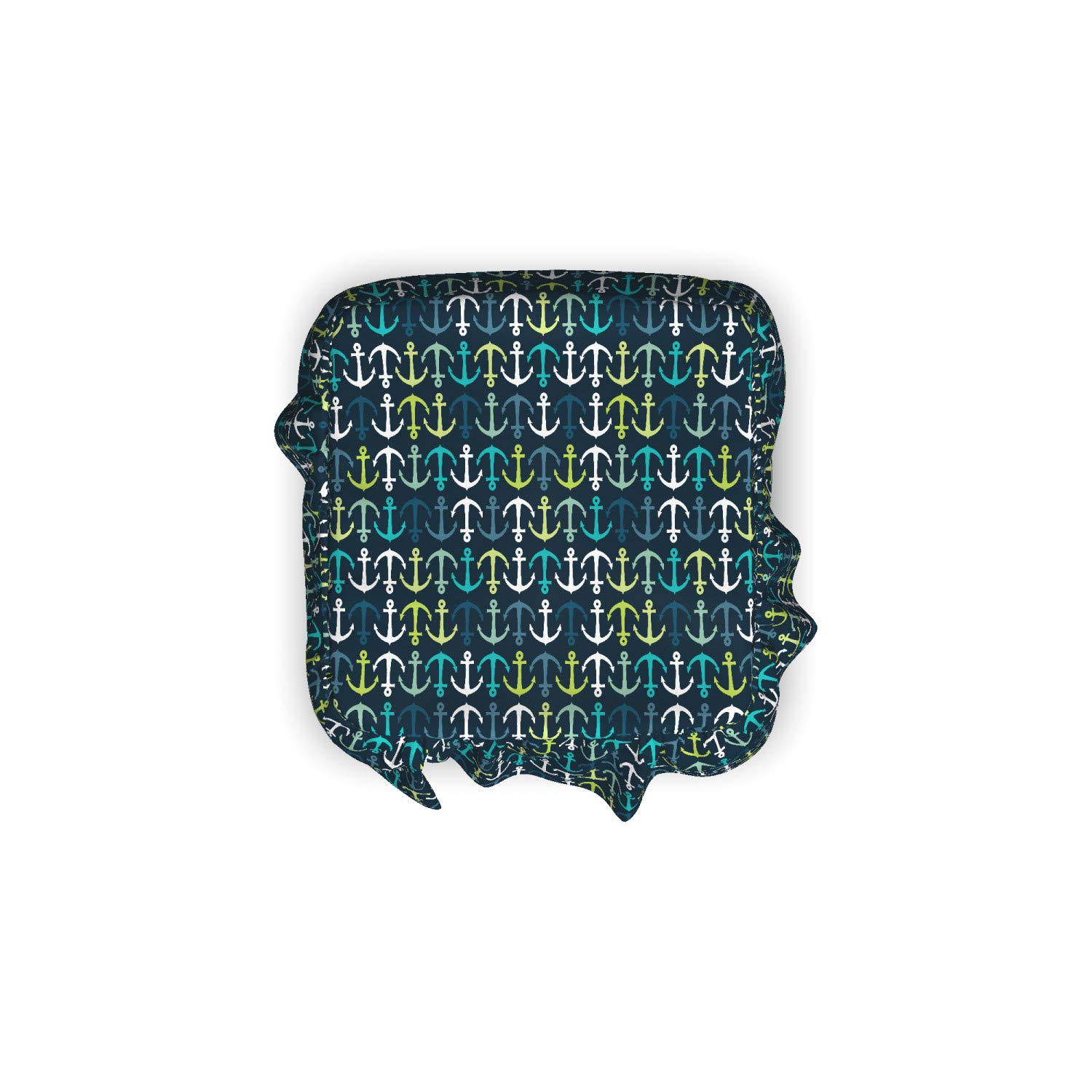 Ambesonne Anchor Ottoman Cover Set - 2 Piece Slipcover with Ruffle Skirt for Square/Round Footstools, Nautical Maritime Decor in Dark Blue Green White | Perfect for Living Room, Bedroom, or Boat Cabin Decoration