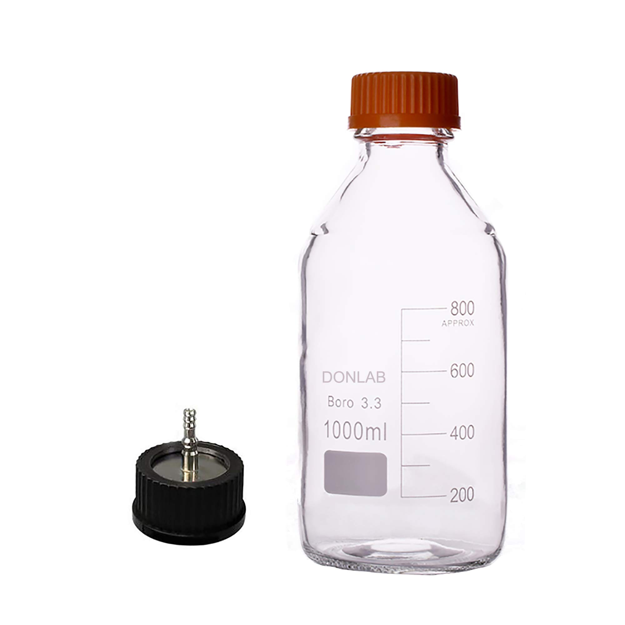 Borosilicate Glass 3000ml/3L Round Media Reagent Bottle with SUS 316 M-1-Through Cap GL45 - Ideal for Laboratory, Chemical Storage & Scientific Experiments