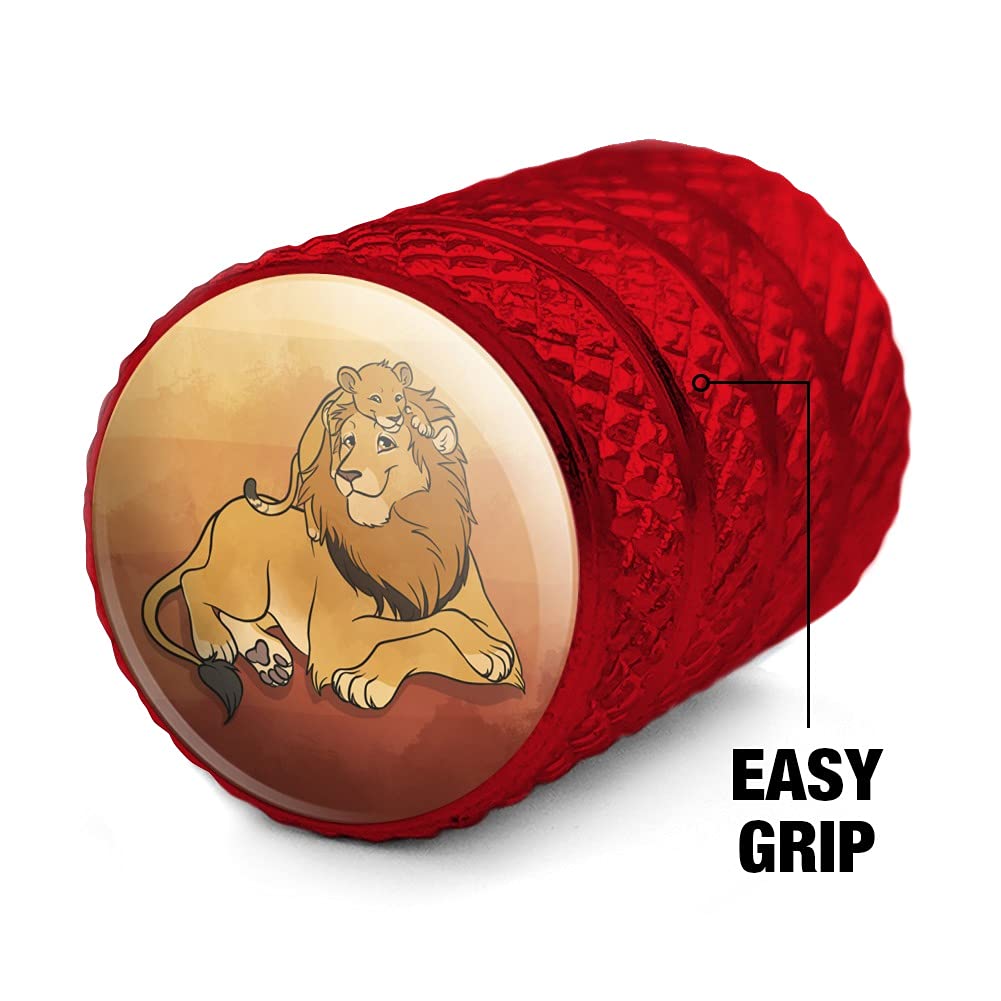 Dad Lion and Cub Motorcycle & Bicycle Valve Stem Caps - Durable Aluminum Wheel Rim Tire Accessories for Bikers - Perfect for Customizing Motorcycles, Bikes & Scooters