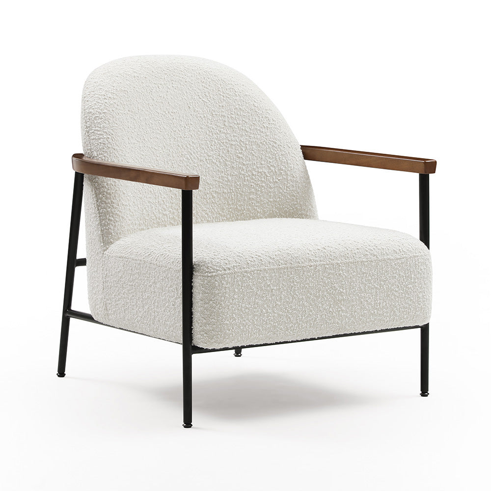 KAZAN Modern Lounge Chair - Off White Fabric, Walnut Wood Frame & Black Accents - Perfect for Living Room, Bedroom or Office Relaxation