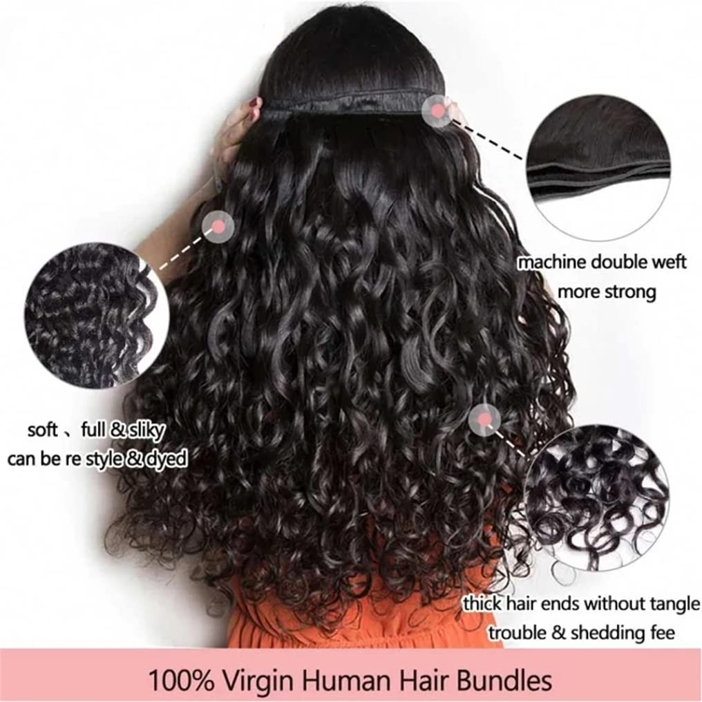10A Brazilian Deep Wave Human Hair Bundles 18 20 22 24 Inch - Natural Black Water Wave Hair Extensions with Double Weft for Styling, Volume & Length - Perfect for Parties, Weddings & Everyday Glam