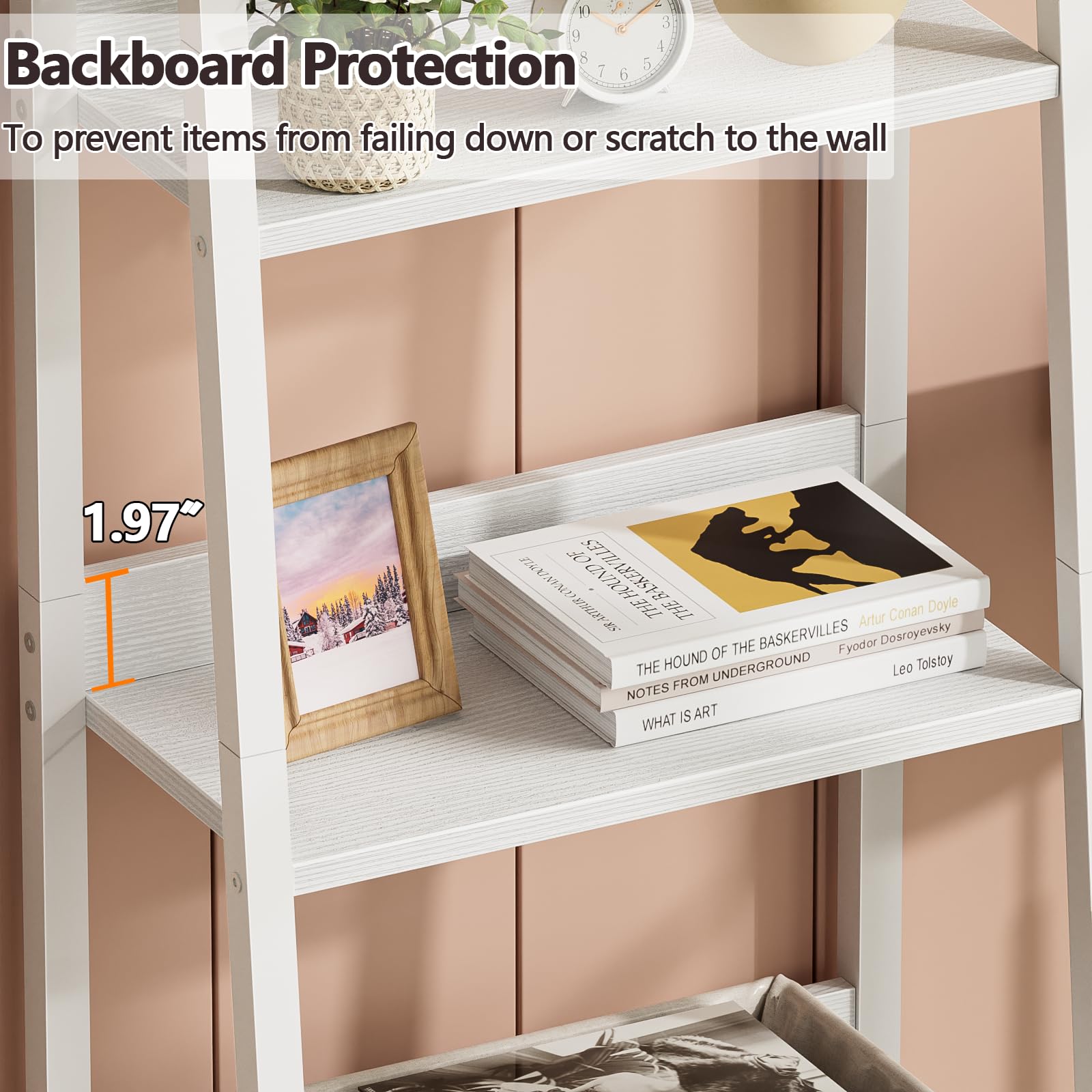 4-Tier White Ladder Shelf with Removable Drawer - Freestanding Bookcase Storage Organizer for Living Room, Home Office, Bedroom - Perfect for Books, Decor & Small Space Organization