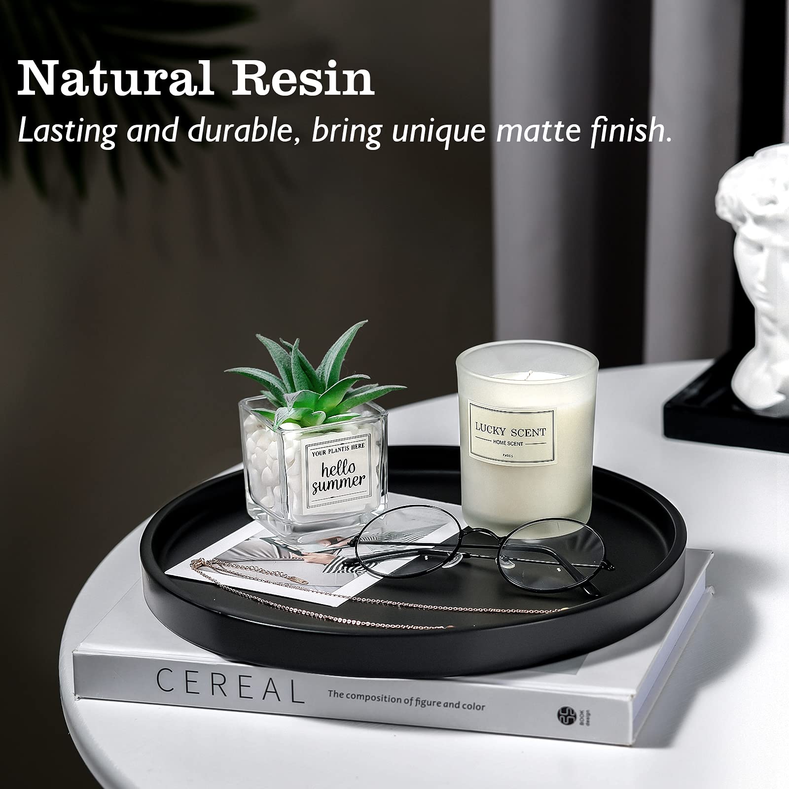 Matte Black Resin Vanity Tray for Jewelry & Cosmetics - Bathroom & Dresser Organizer