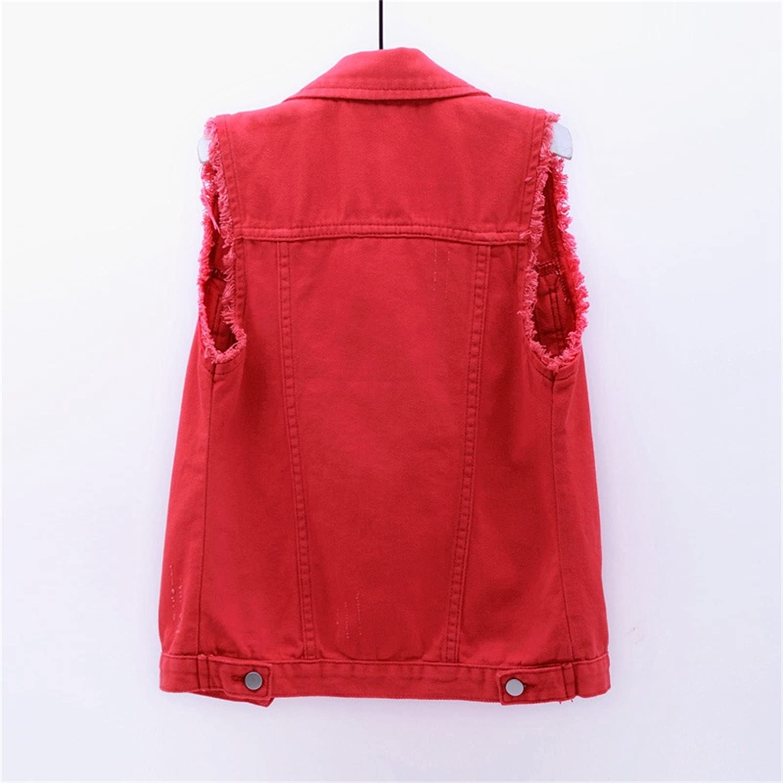 Women's Denim Vest Jacket - Sleeveless Washed Ripped Crop Jacket in Candy Colors | Casual Outfits, Streetwear, Spring & Summer Fashion