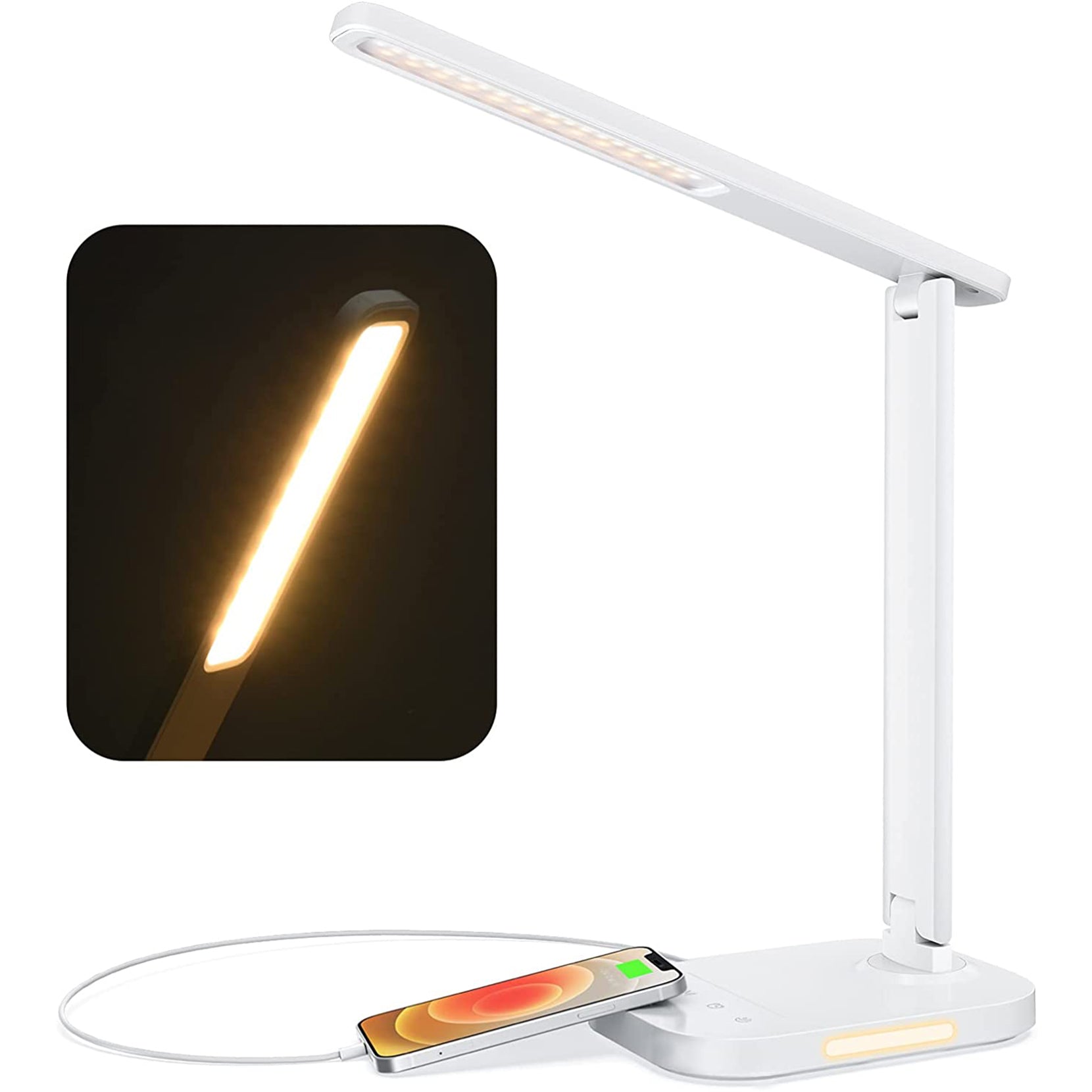 HM632 LED Desk Lamp - Adjustable Brightness, Eye-Caring Light, White (US ONLY) - Perfect for Home Office, Study, Reading & Nightstand Use