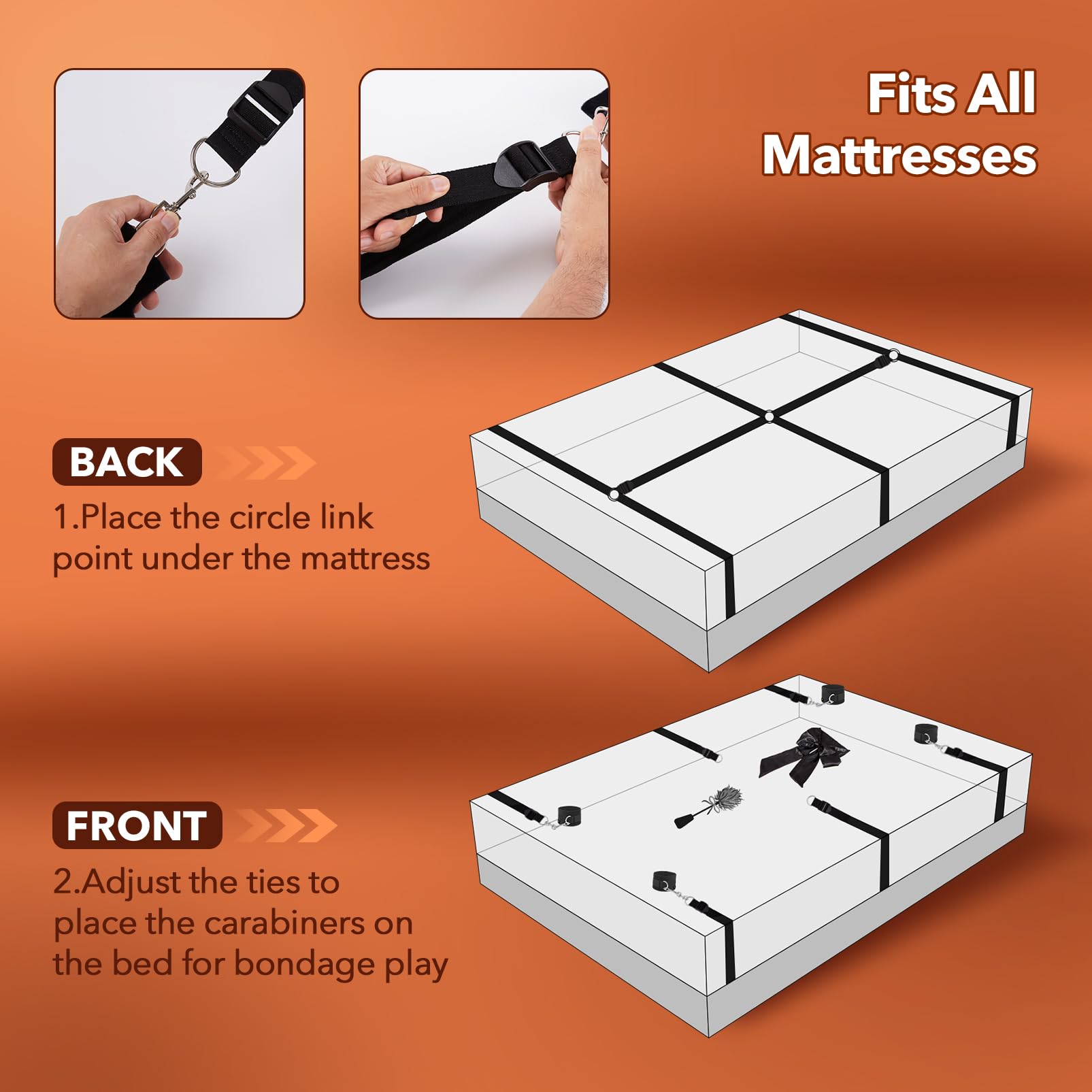 UTIMI Under Mattress Bed Bondage Restraint Kit - BDSM Sex Toys for Couples with Wrist & Ankle Cuffs, Blindfold, Tickler & 2 Extra Straps | King Size Bondage Gear for Spicing Up Bedroom Play, Roleplay & Sensual Exploration