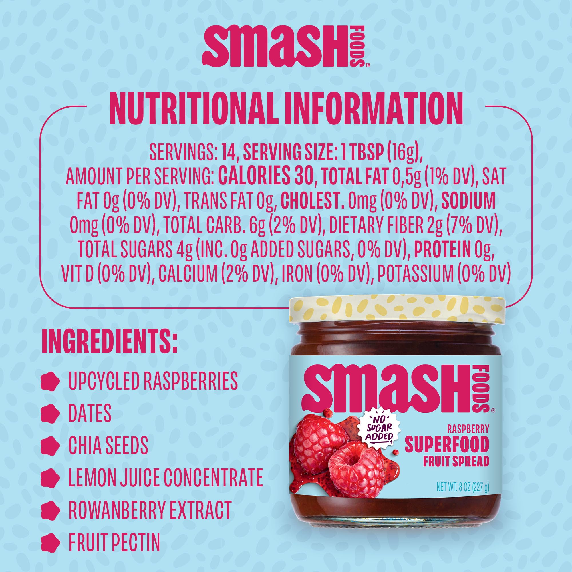 Smash Foods Raspberry Jam - Low-Calorie, No Sugar Added Keto Jam with Upcycled Fruit & Chia Seeds | Vegan, Paleo Superfood Fruit Spread (6 Jars) - Perfect for Breakfast Toast, Yogurt Topping & Healthy Snacking