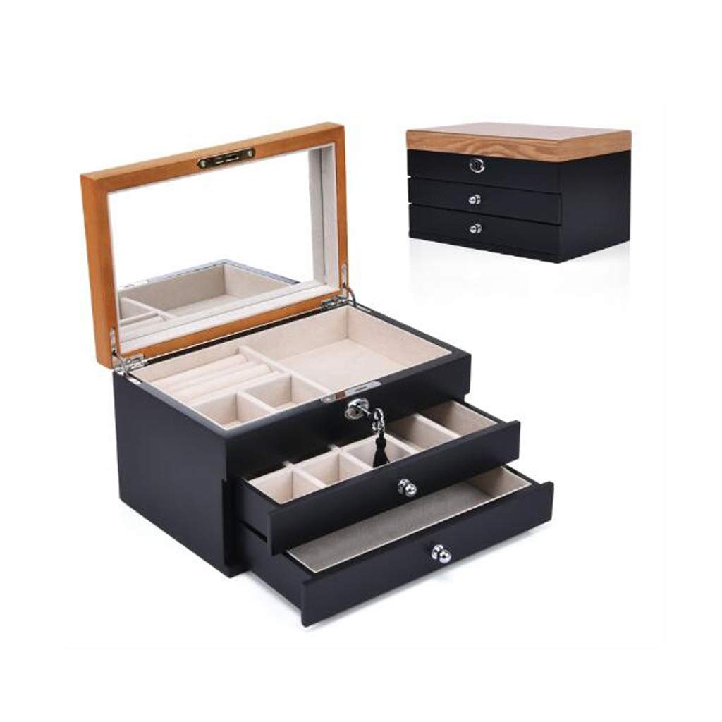 Luxury 2-Layer Wooden Jewelry Box with Lock & Key - Beige Velvet Lining Organizer for Necklaces, Rings & Earrings - Elegant Storage Display Case - Perfect Gift for Women, Brides & Jewelry Lovers (Black) - Home Decor, Wedding Accessories & Travel Jewelry Organizer