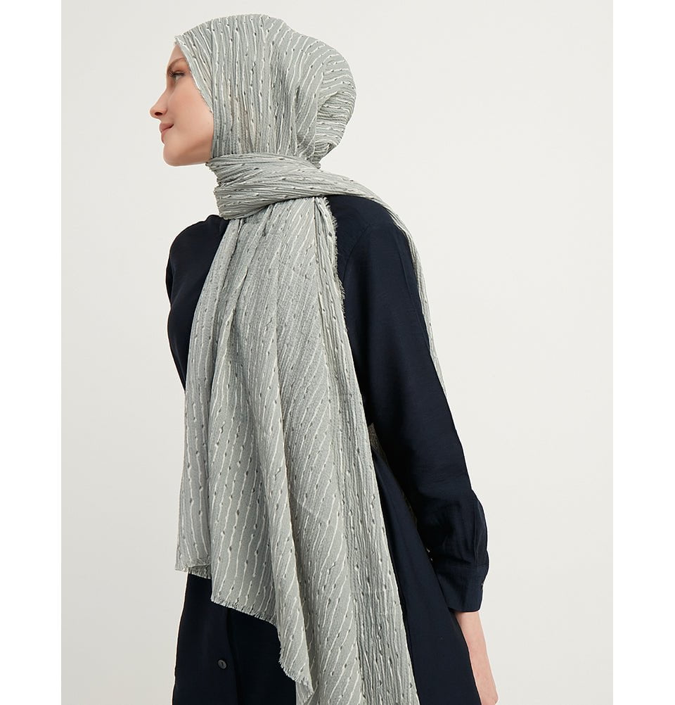 Abstract Lines Crinkle Cotton Hijab Shawl - Mint Green Scarf for Women, Breathable & Lightweight, Perfect for Daily Wear, Prayer, and Fashion Accessories