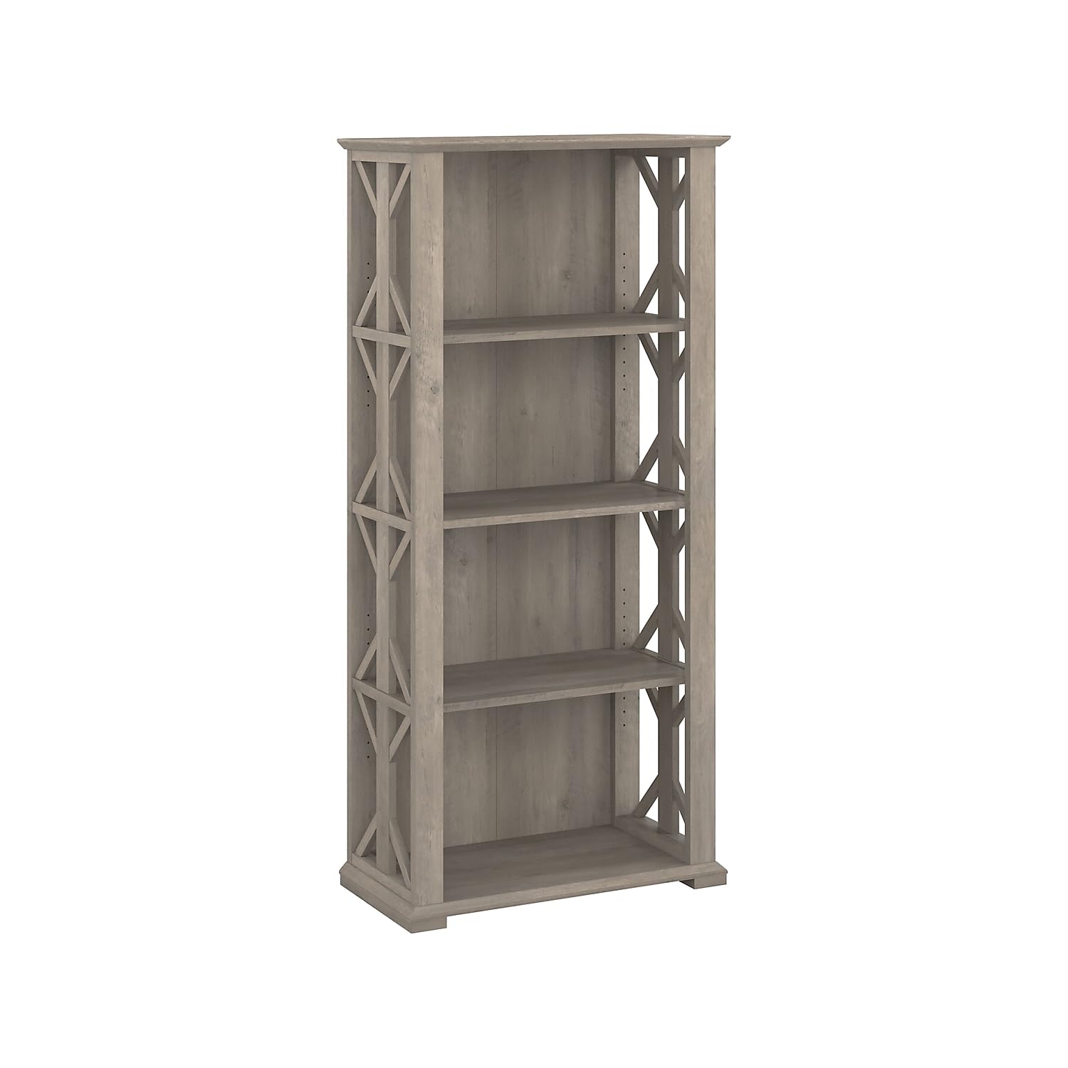 Bush Furniture Homestead 4 Shelf Farmhouse Bookcase in Driftwood Gray - Vertical Office Organizer & Home Shelving Unit for Books, Decor & Storage - Perfect for Living Room, Bedroom or Home Office