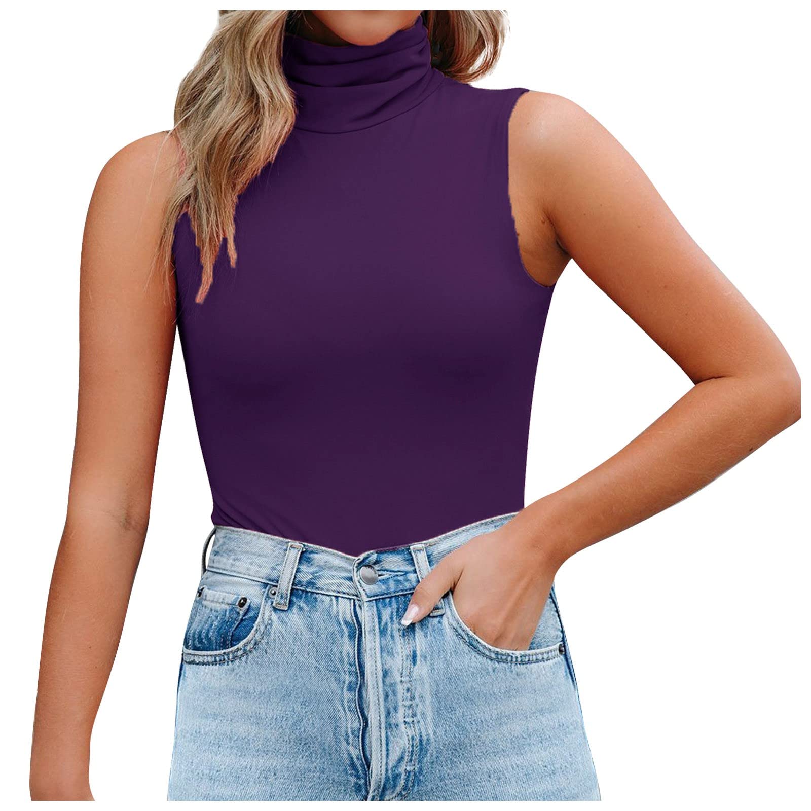 BISXOTY Women's High Neck Tank Tops - Slim Fit Flowy Solid Color Turtleneck Blouses for Work, Gym & Casual Wear | Breathable Workout Tops & Going Out Shirts for Women