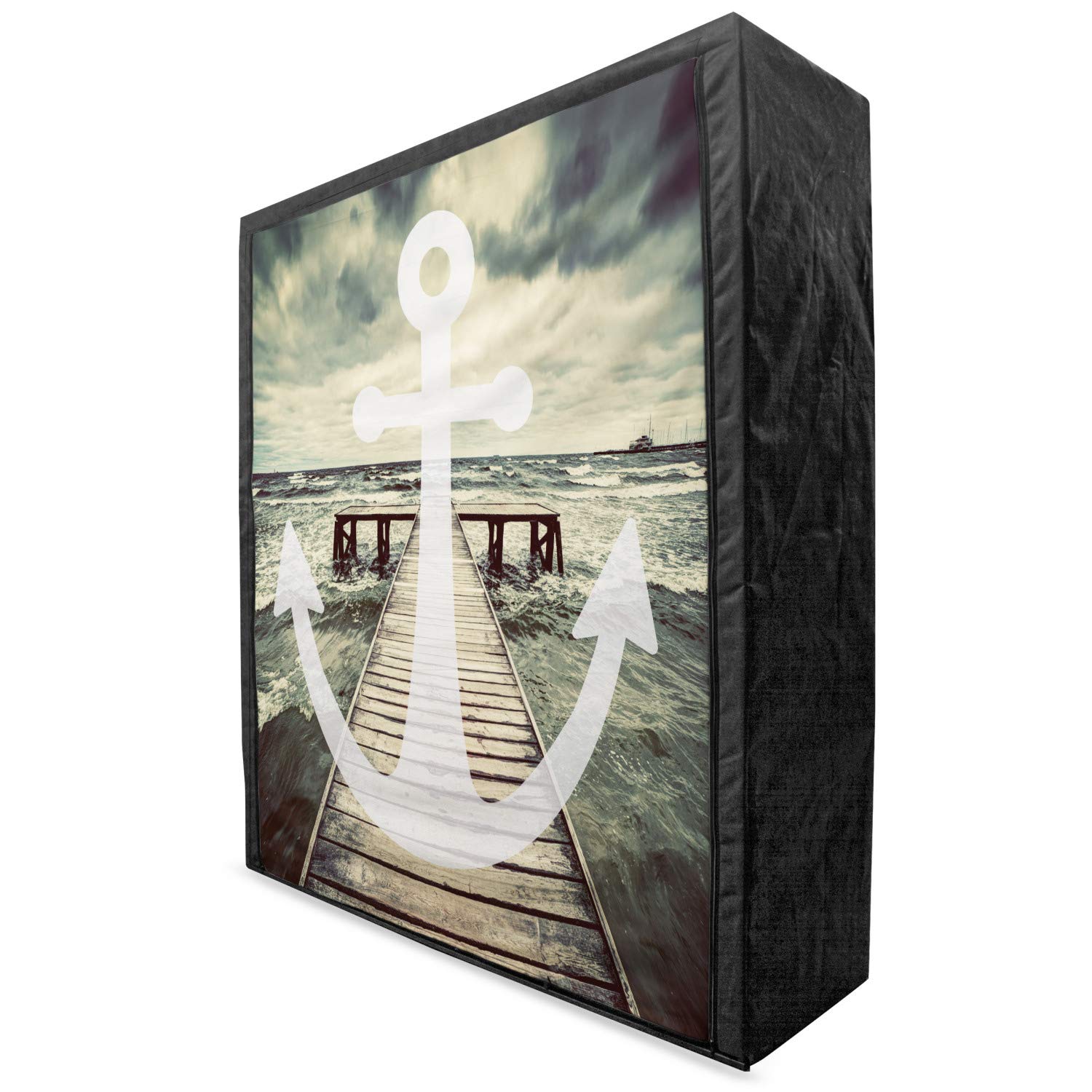 Ambesonne Nautical Portable Fabric Wardrobe with Anchor Print - 59