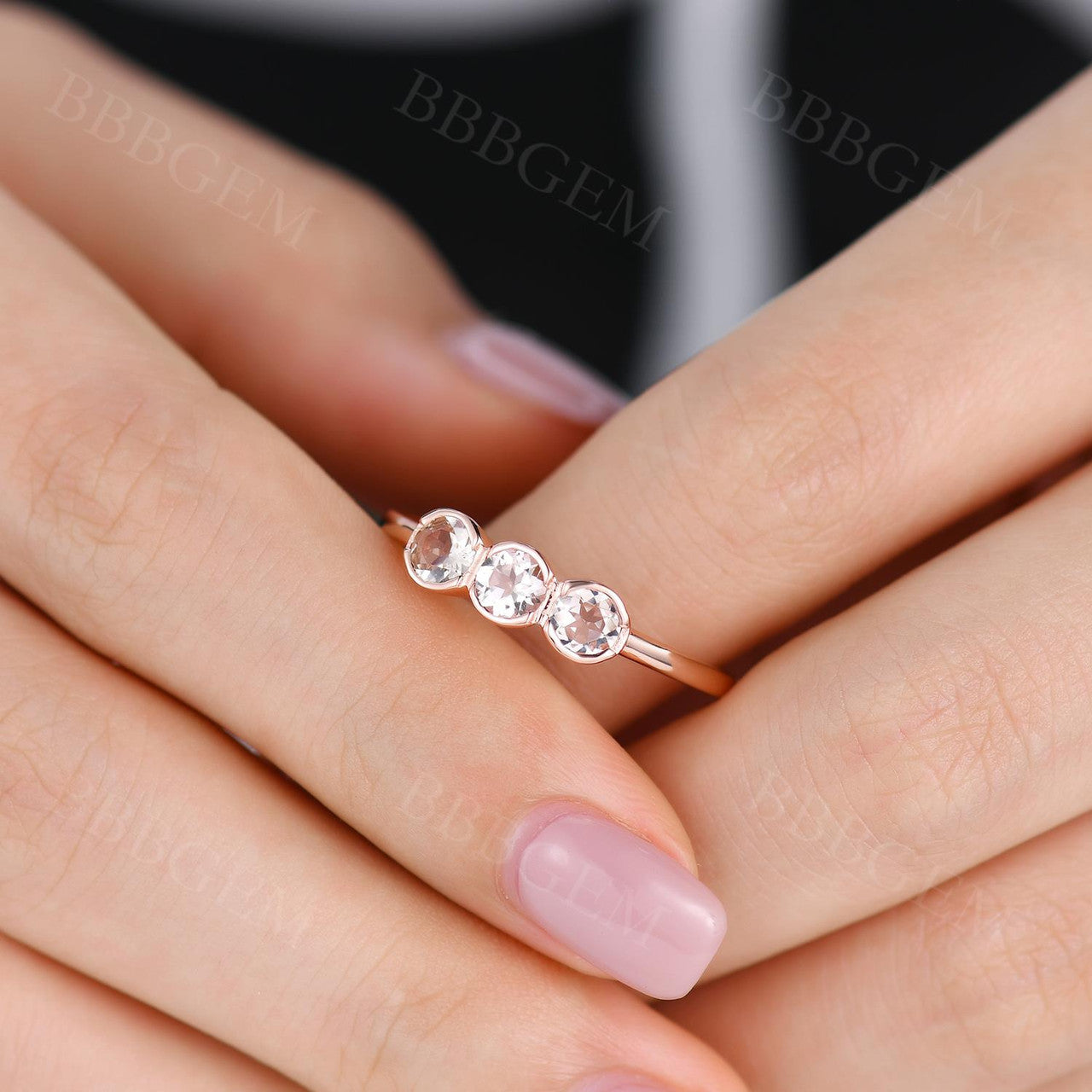 Morganite Wedding Ring - Minimalist Three Stone Engagement Ring for Women, Bridal Promise & Anniversary Gift - Perfect for Proposals, Weddings & Special Occasions