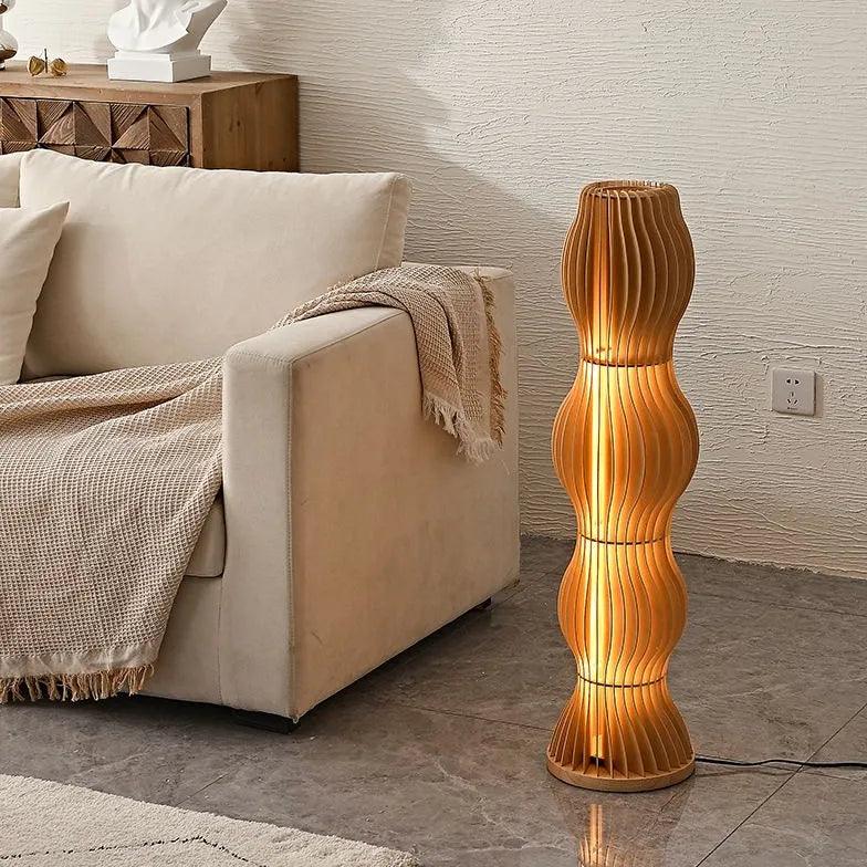 Modern Wooden Wave Sculptural Floor Lamp - Handcrafted Wood Lighting for Living Room, Bedroom & Office Decor - Unique Artistic Statement Piece for Home Interior Design